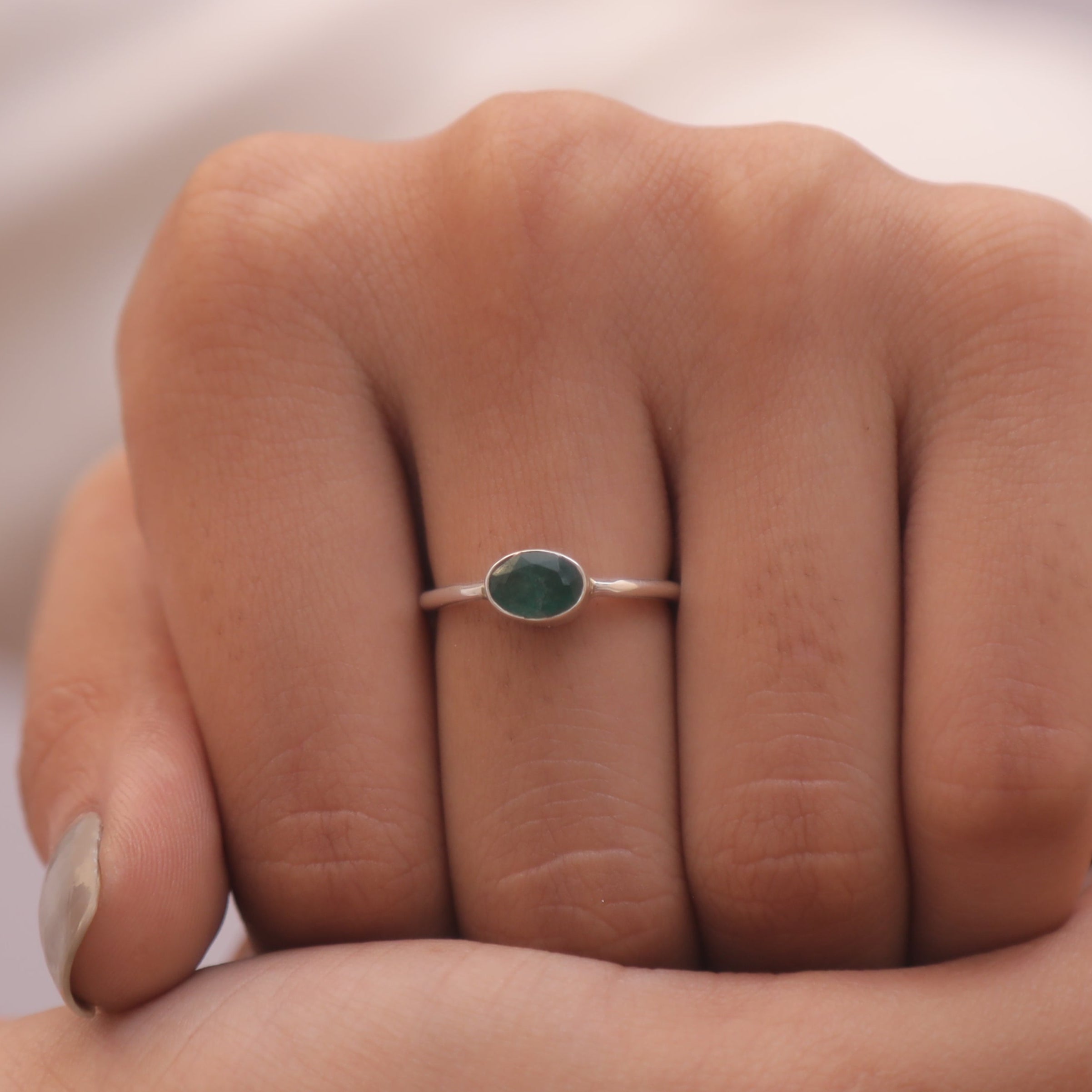 Cut Emerald Sterling Silver Ring