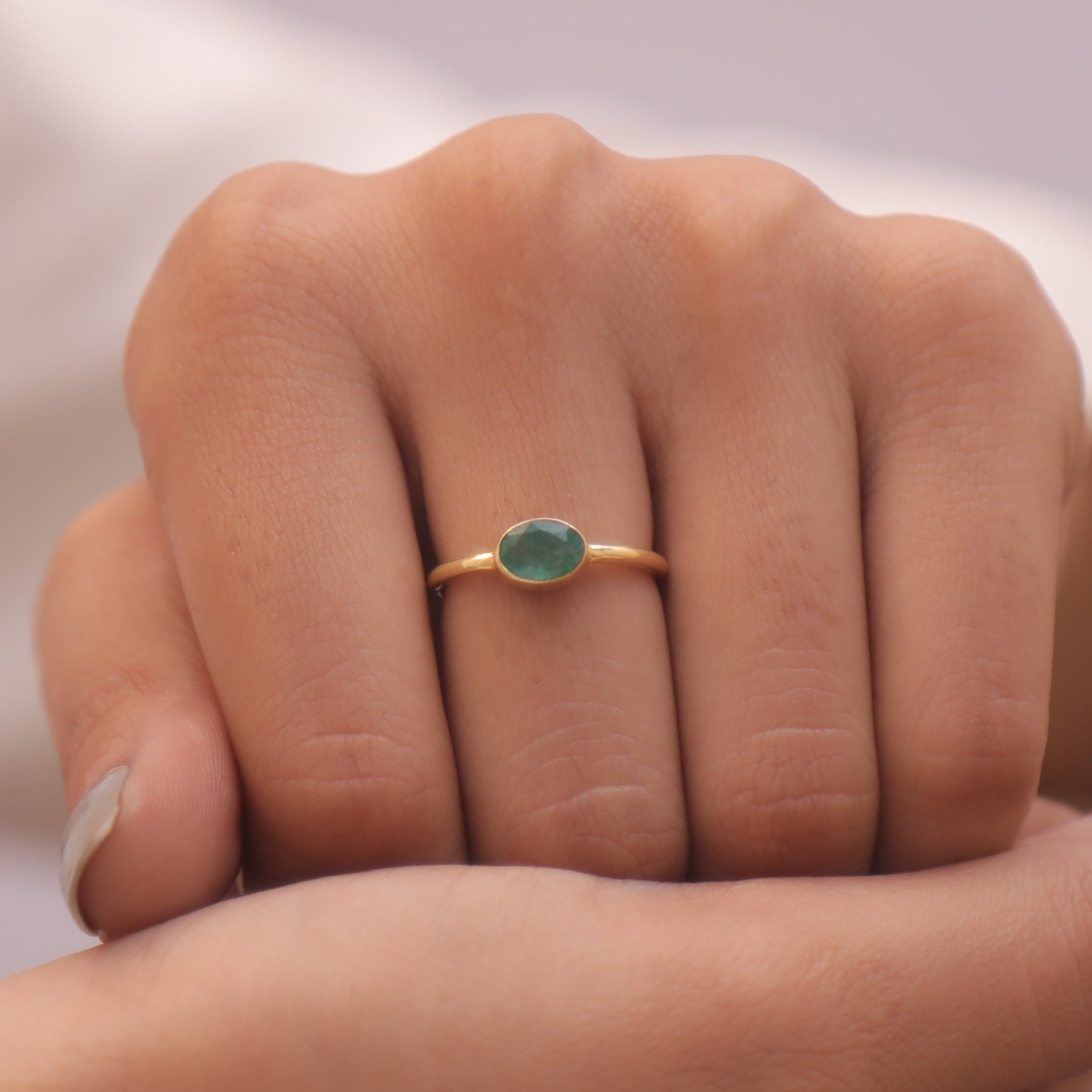 Cut Emerald 18k Gold Plated Sterling Silver Ring