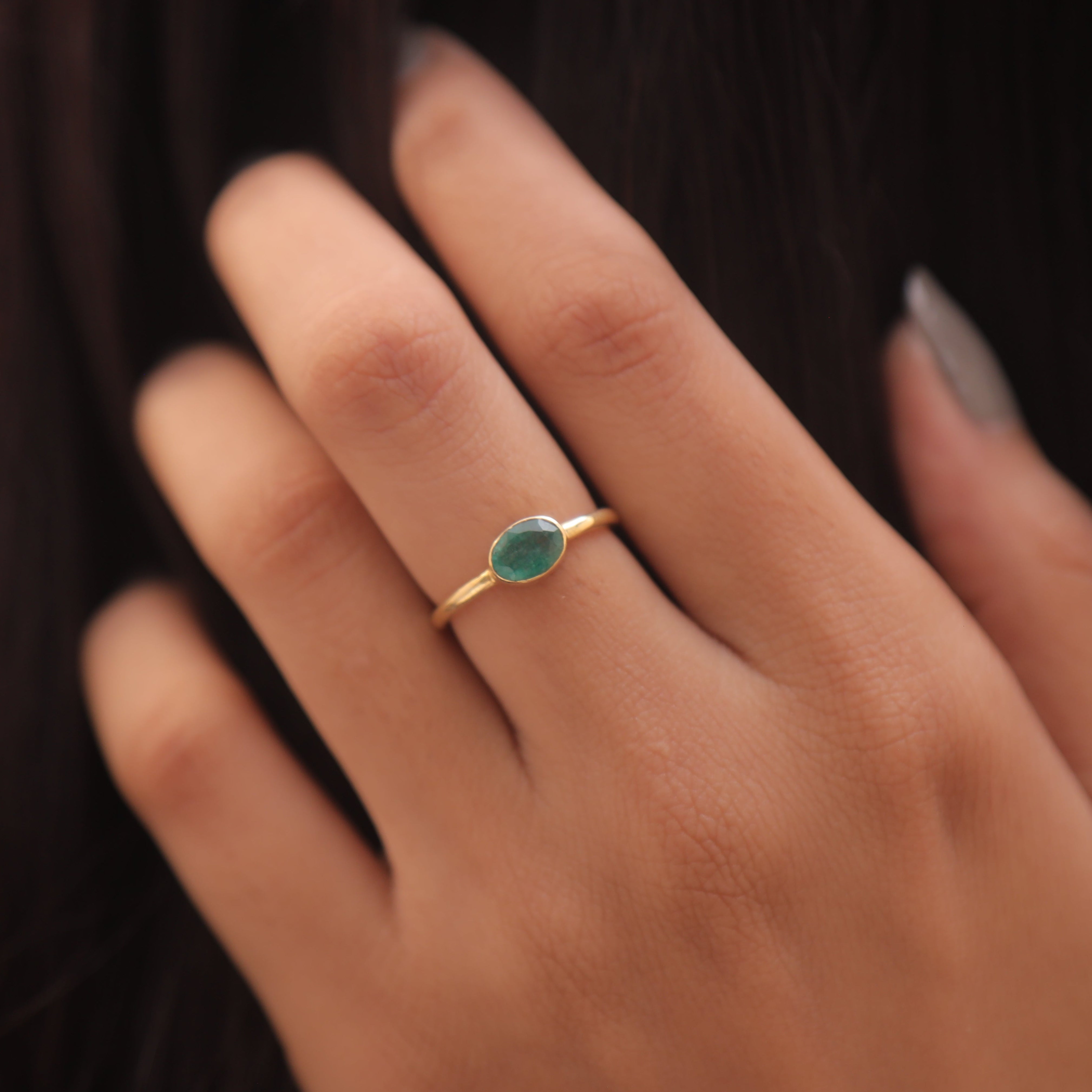Cut Emerald 18k Gold Plated Sterling Silver Ring