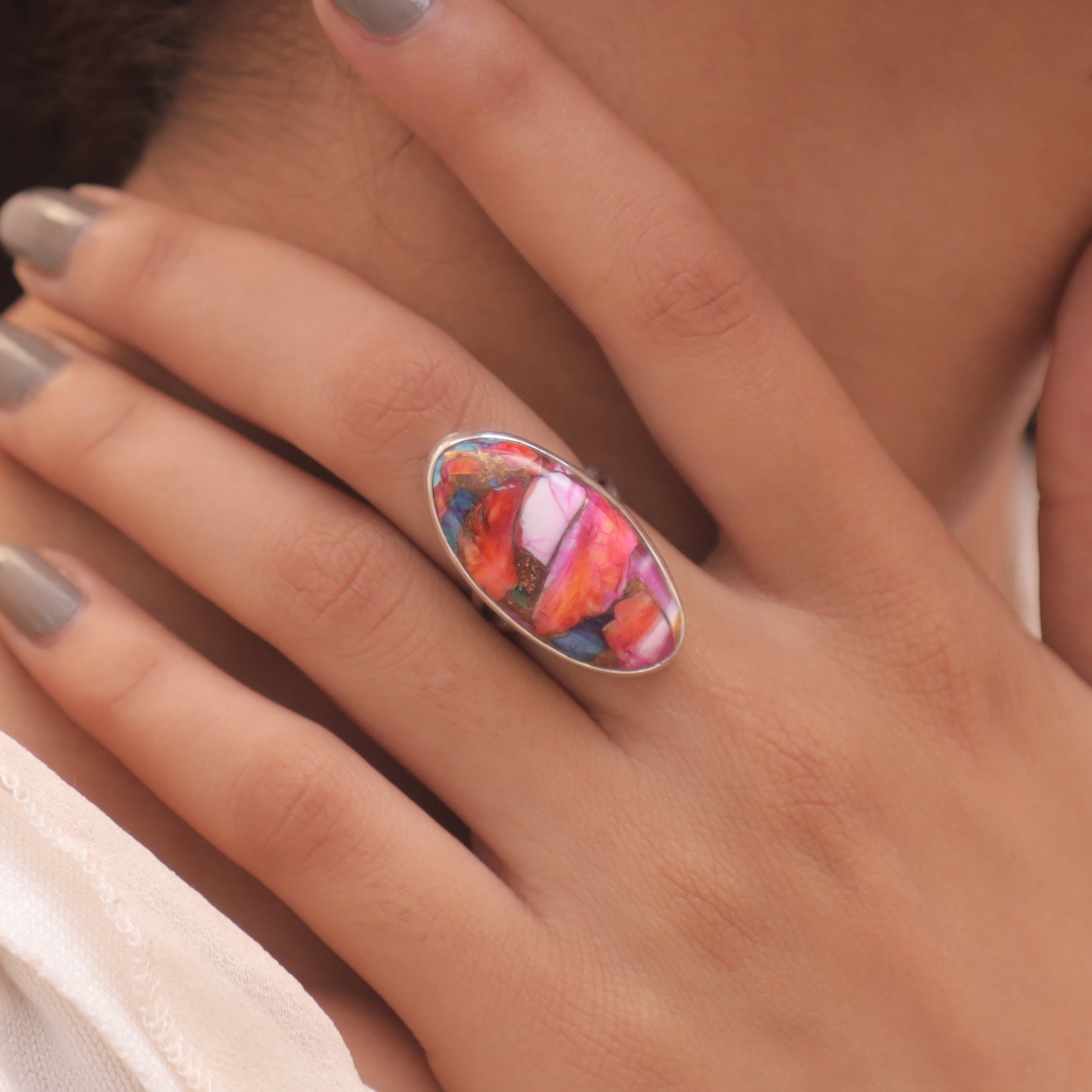 Pink Oyster Turquoise Sterling Silver Ring