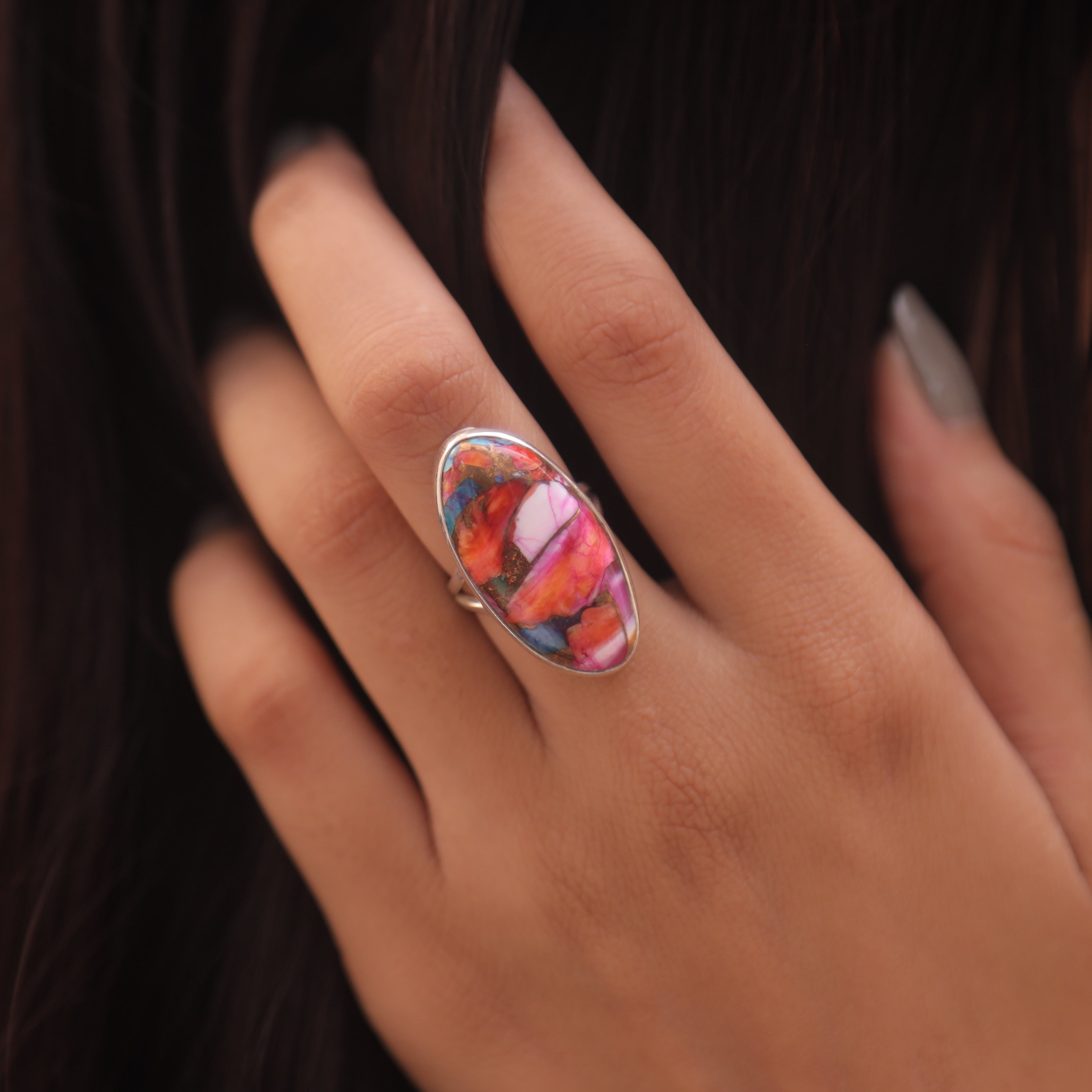 Pink Oyster Turquoise Sterling Silver Ring