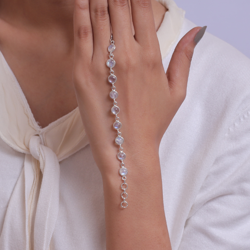 Rainbow Moonstone Sterling Silver Bracelet