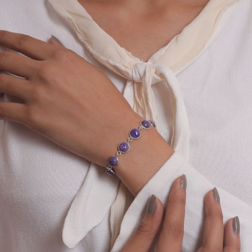 Charoite 925 Sterling Silver Bracelet