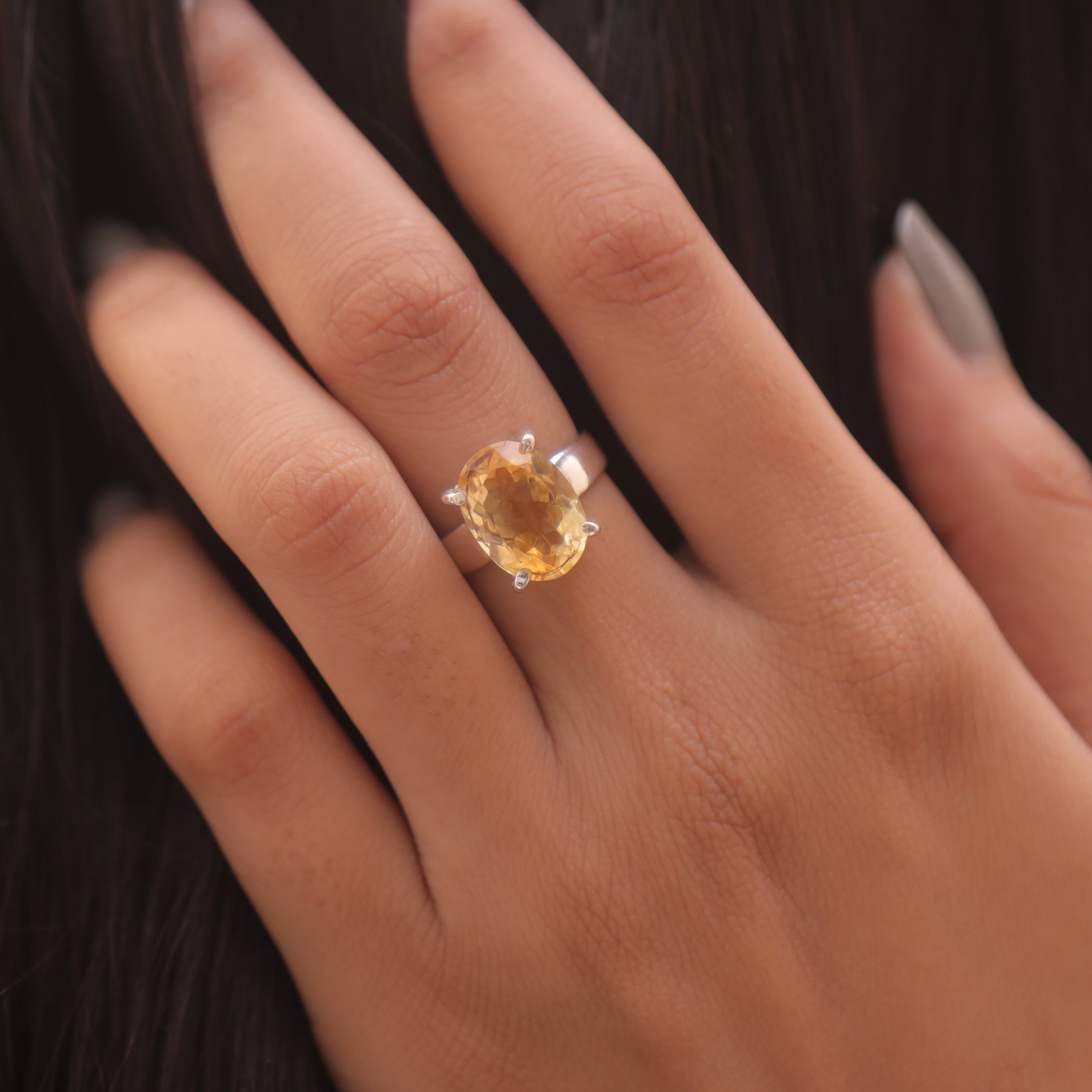 Cut Citrine Sterling Silver Ring