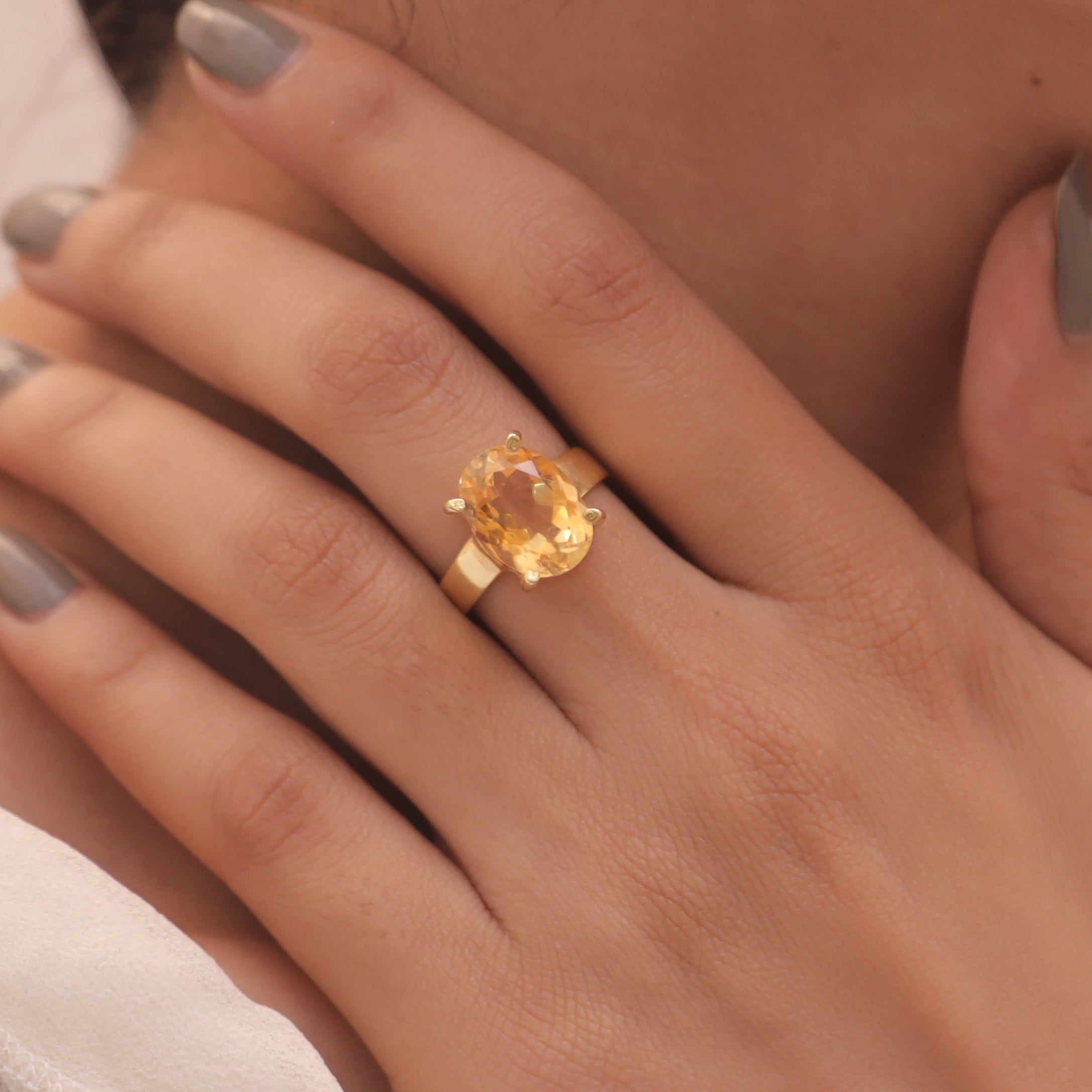 Cut Citrine 18k Gold Plated Sterling Silver Ring