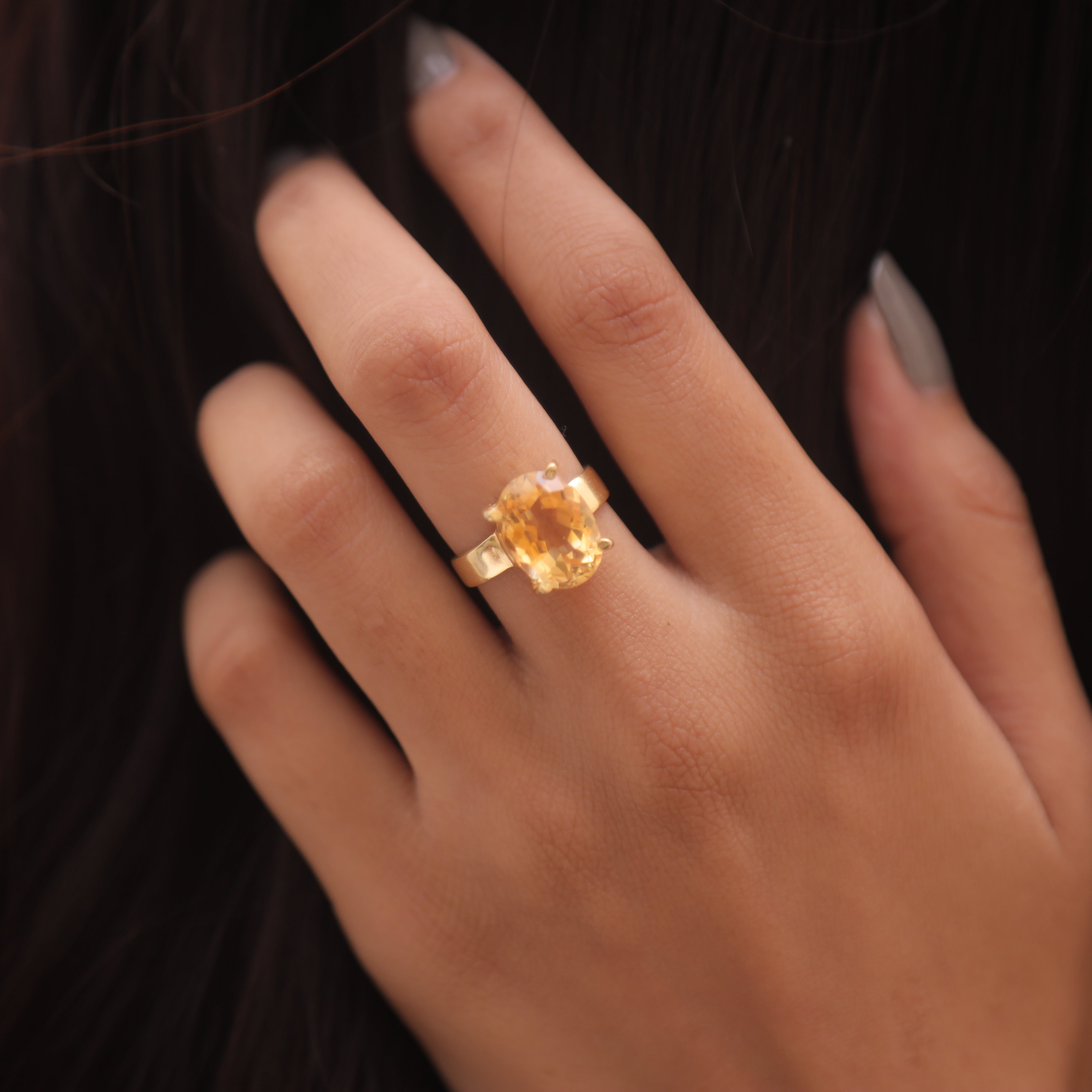 Cut Citrine 18k Gold Plated Sterling Silver Ring