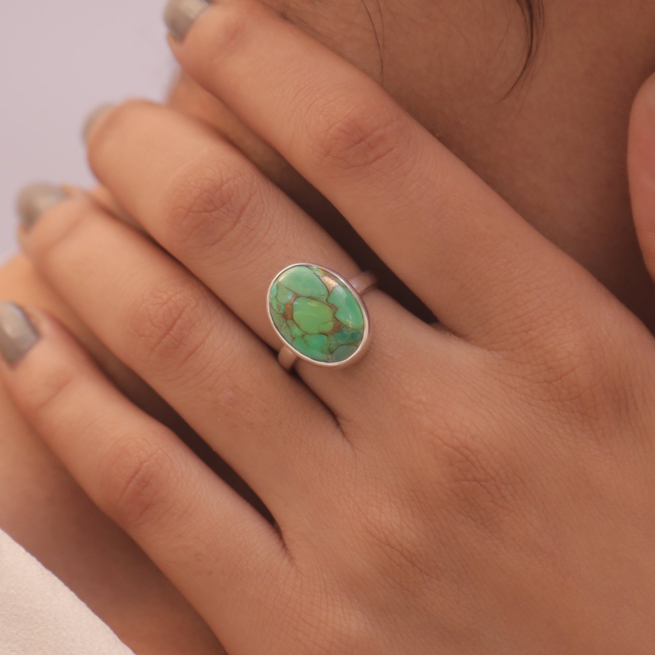 Green Copper Turquoise Sterling Silver Ring