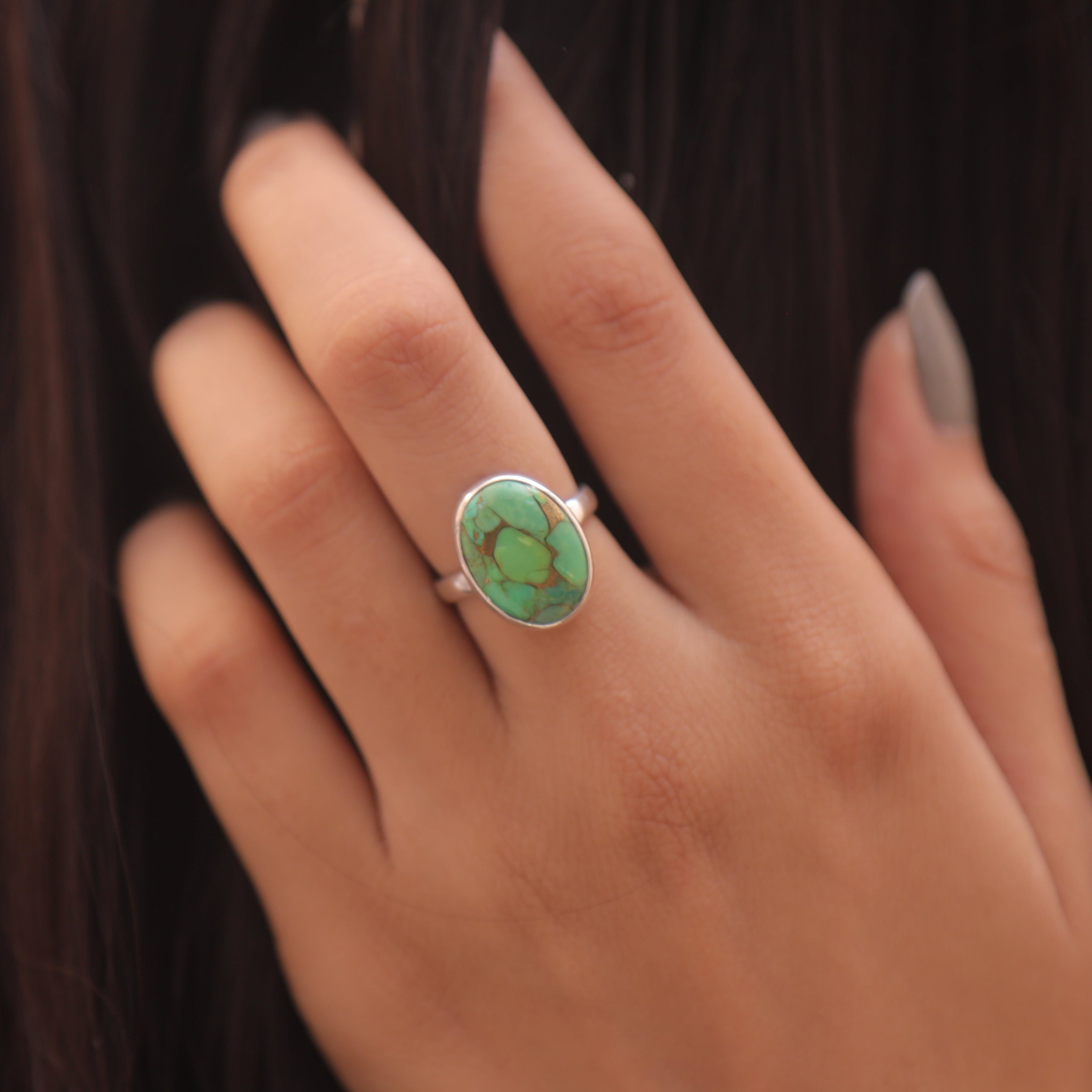 Green Copper Turquoise Sterling Silver Ring