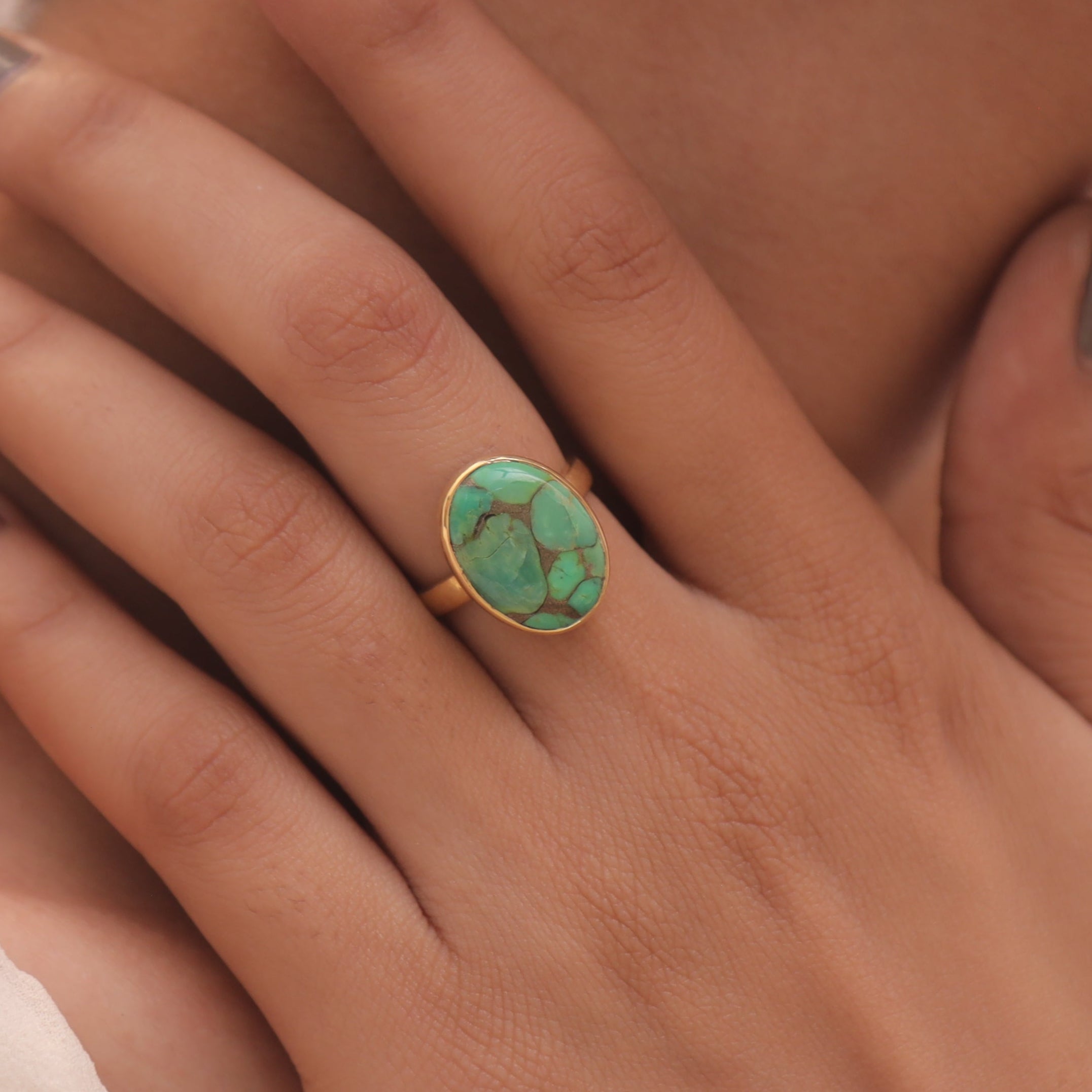 Green Copper Turquoise 18k Gold Plated Sterling Silver Ring
