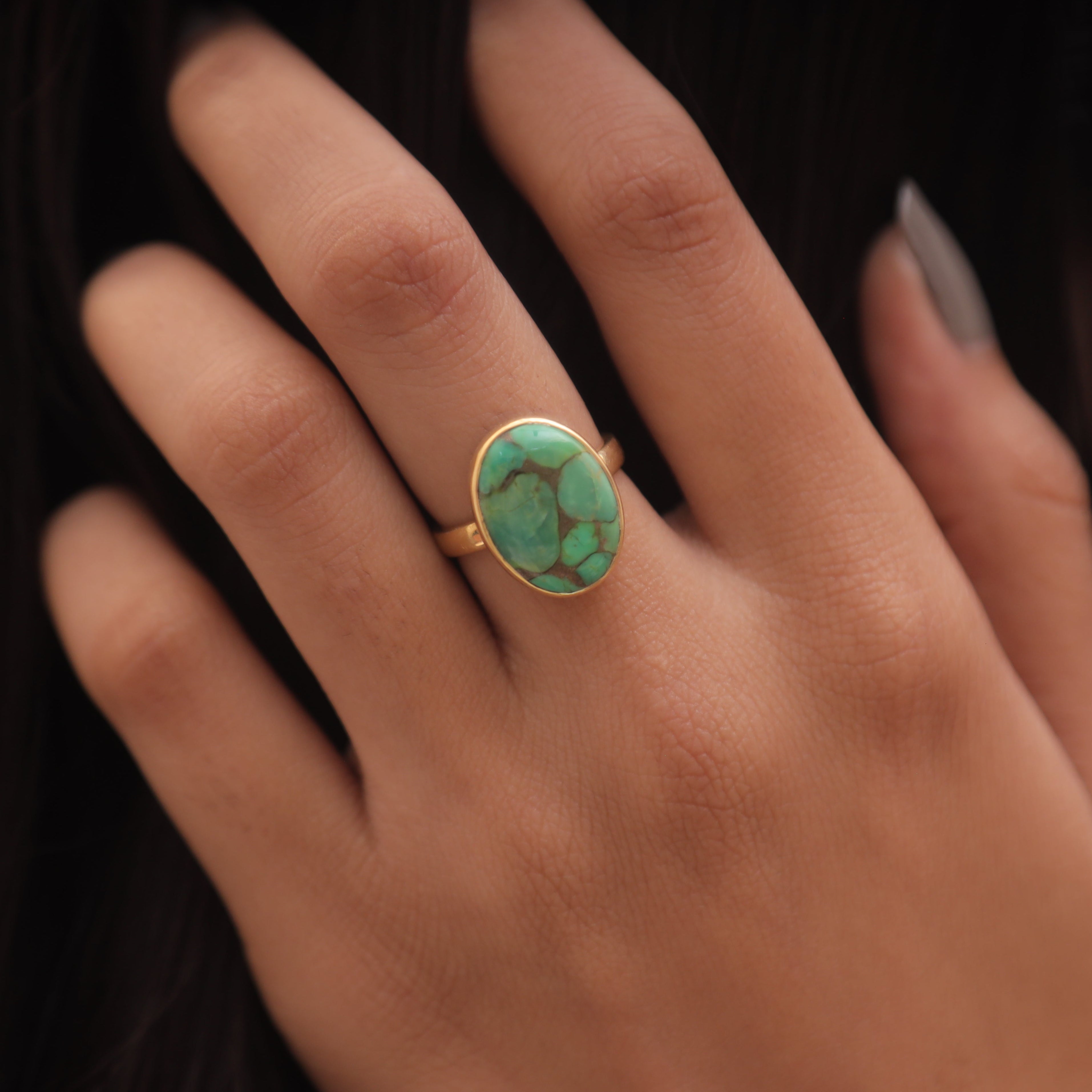 Green Copper Turquoise 18k Gold Plated Sterling Silver Ring