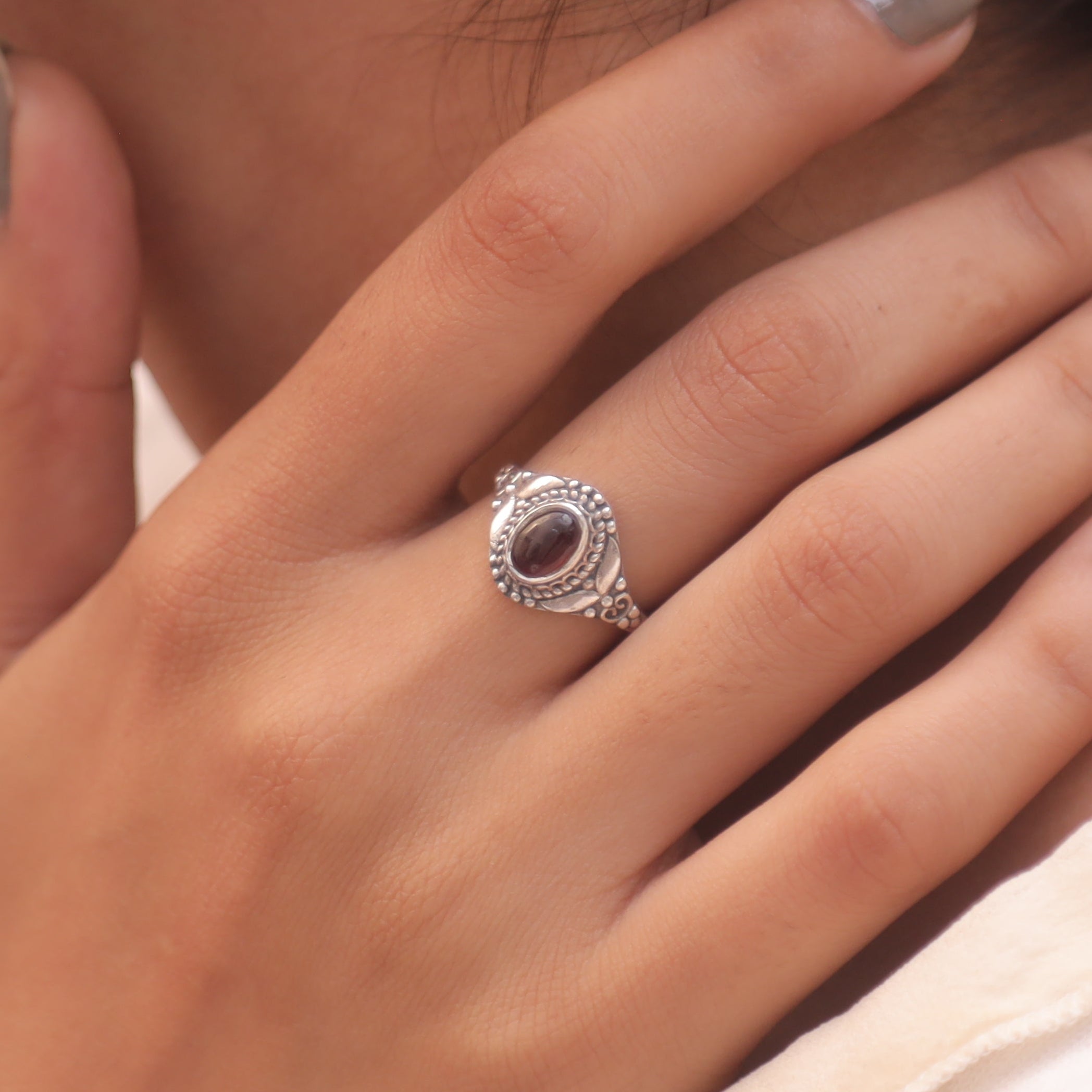 Garnet Sterling Silver Ring
