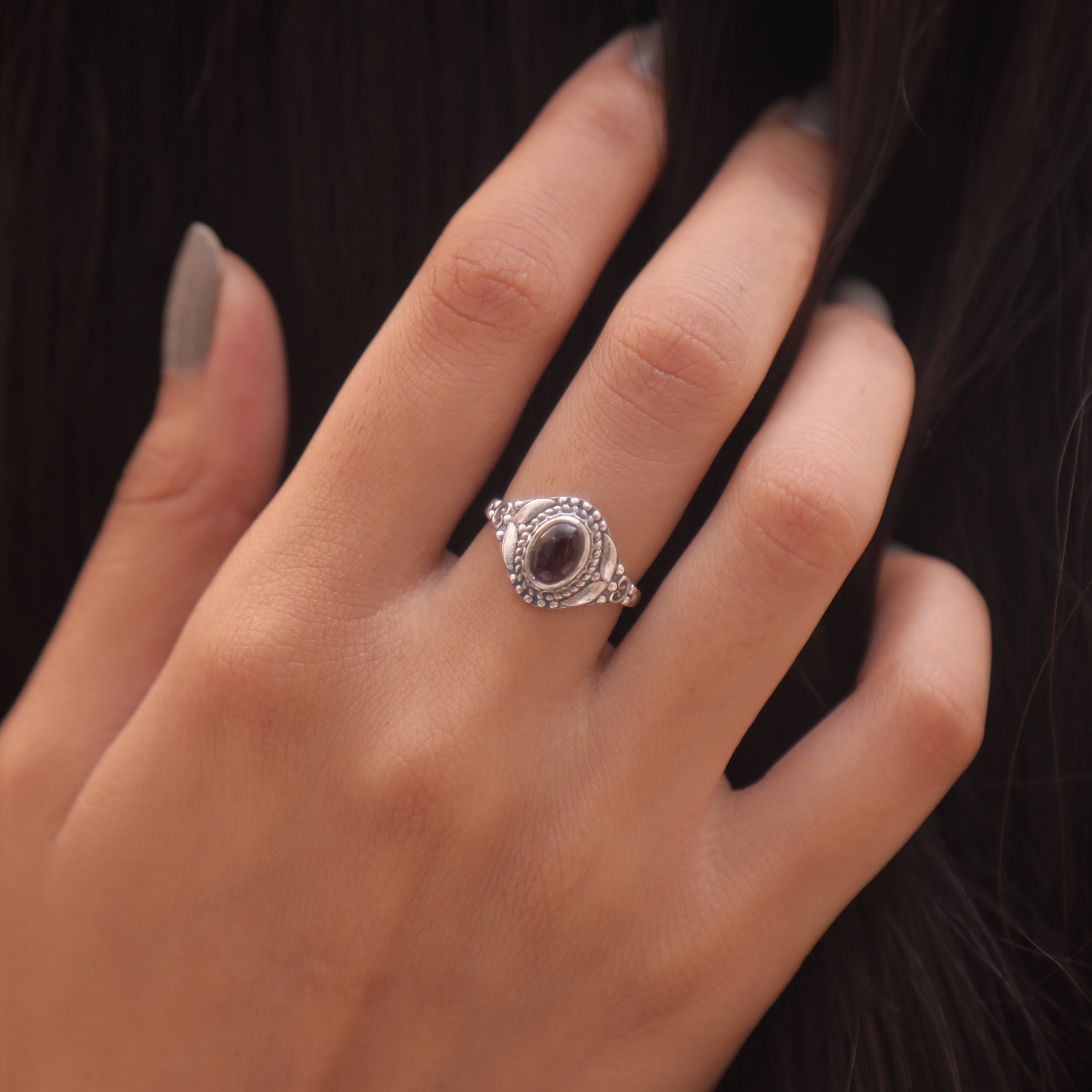 Garnet Sterling Silver Ring