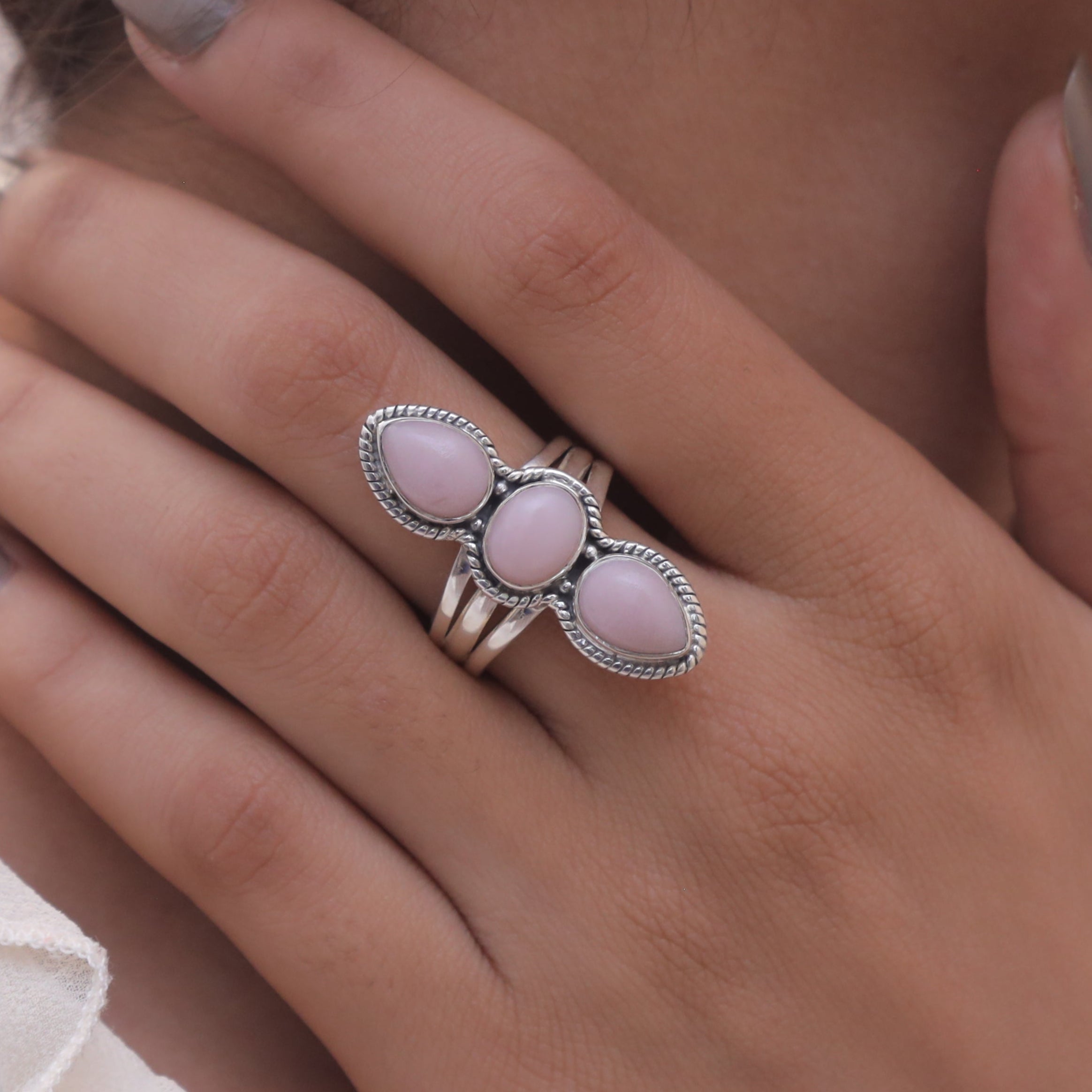 Pink Opal Sterling Silver Ring