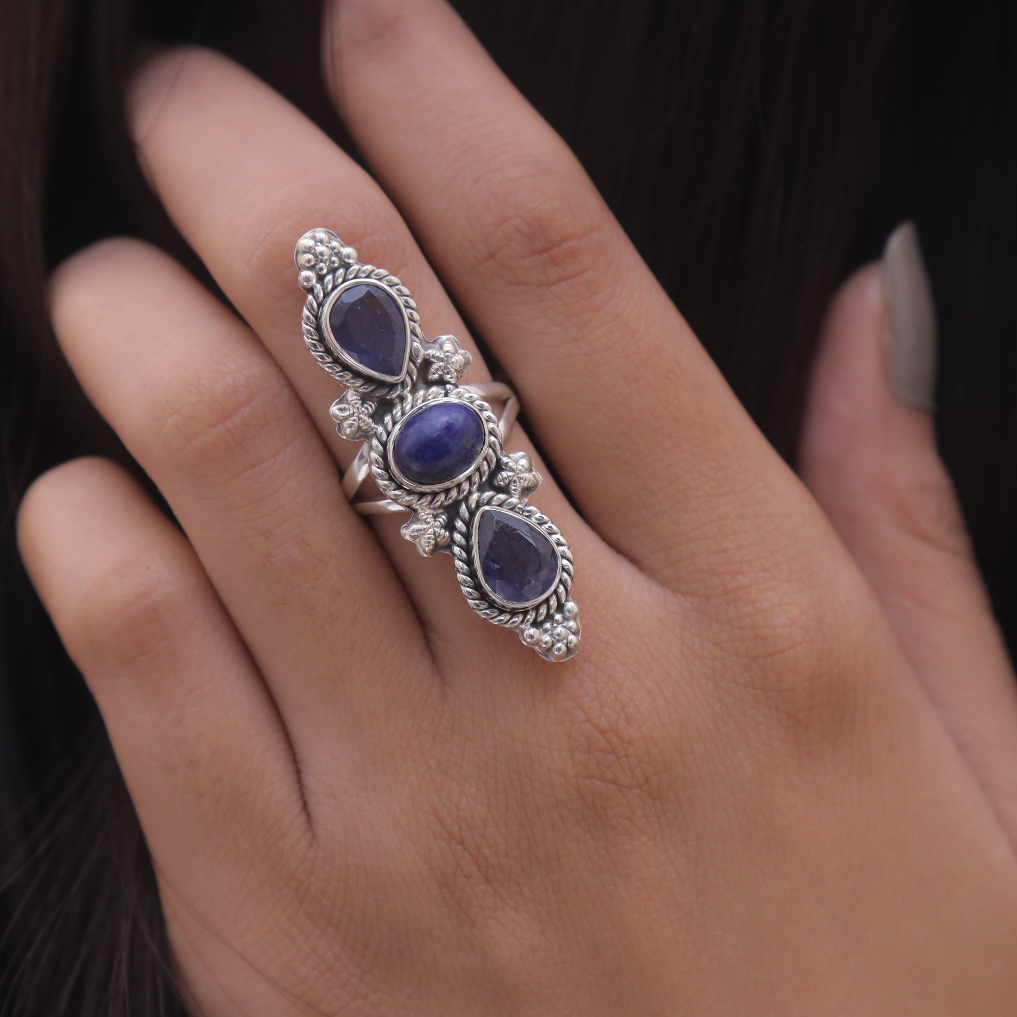 Tanzanite & Lapis Lazuli Sterling Silver Ring
