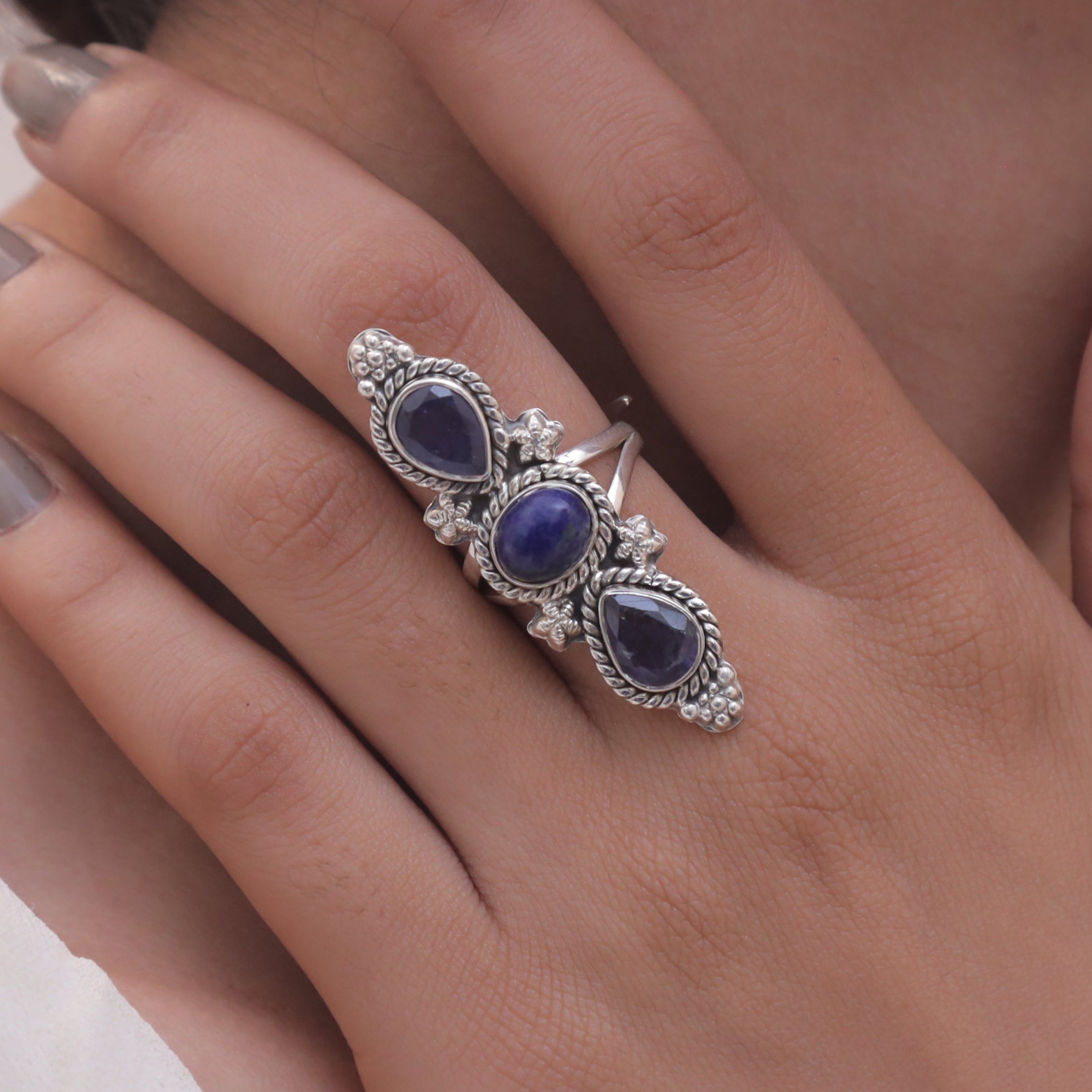 Tanzanite & Lapis Lazuli Sterling Silver Ring