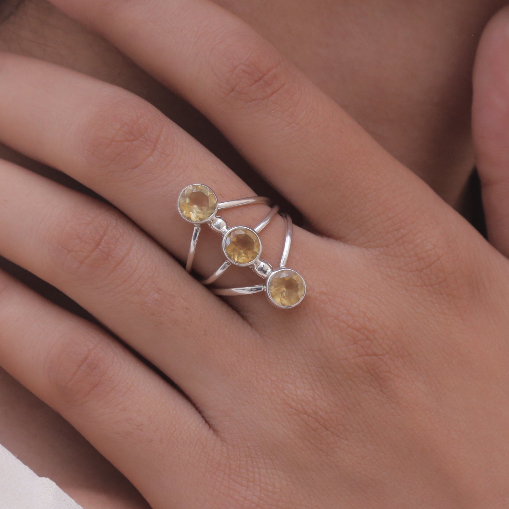 Cut Citrine Sterling Silver Ring