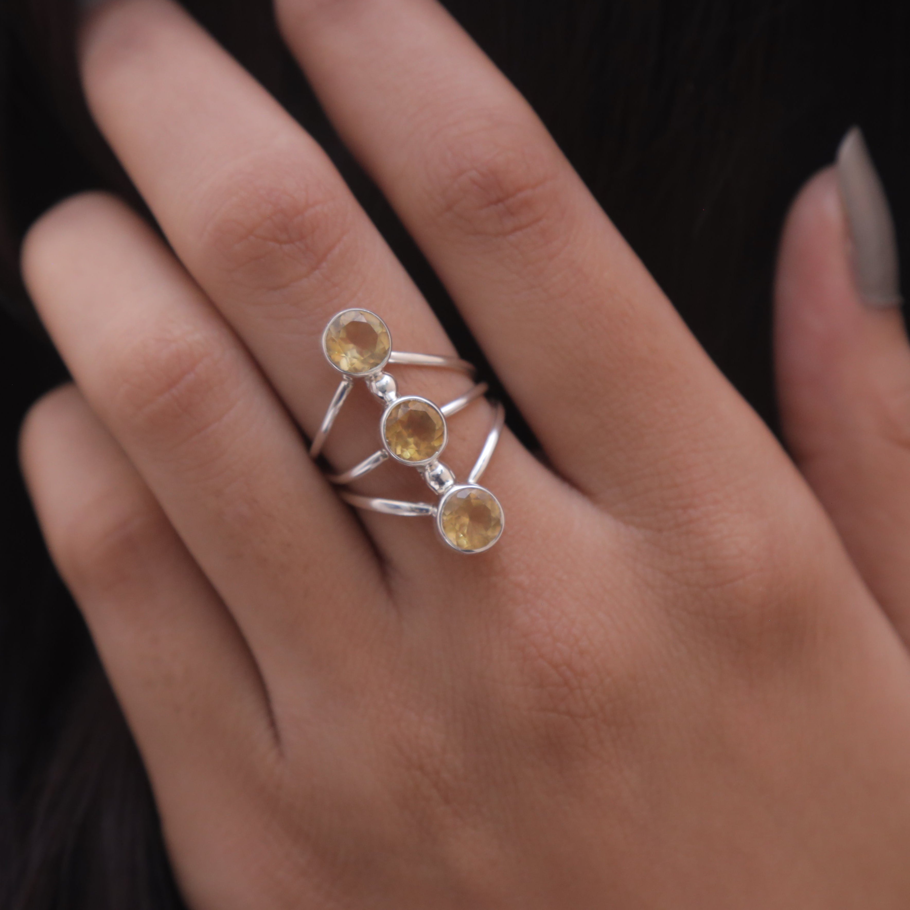 Cut Citrine Sterling Silver Ring