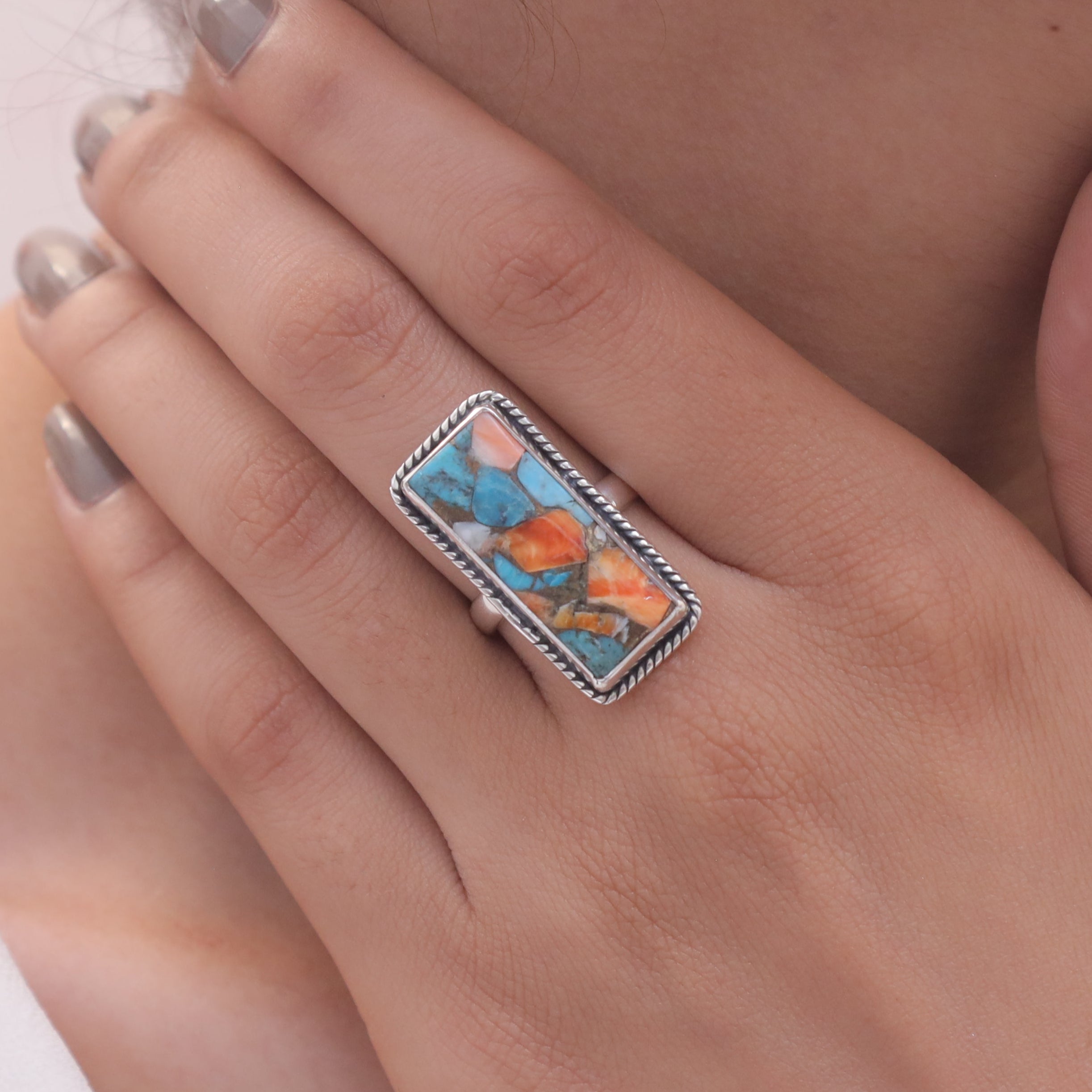 Spiny Oyster Turquoise Sterling Silver Ring