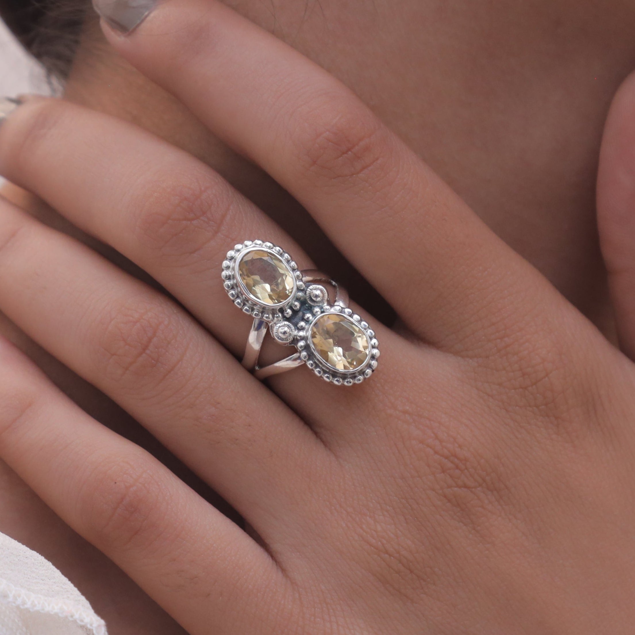 Cut Citrine Sterling Silver Ring
