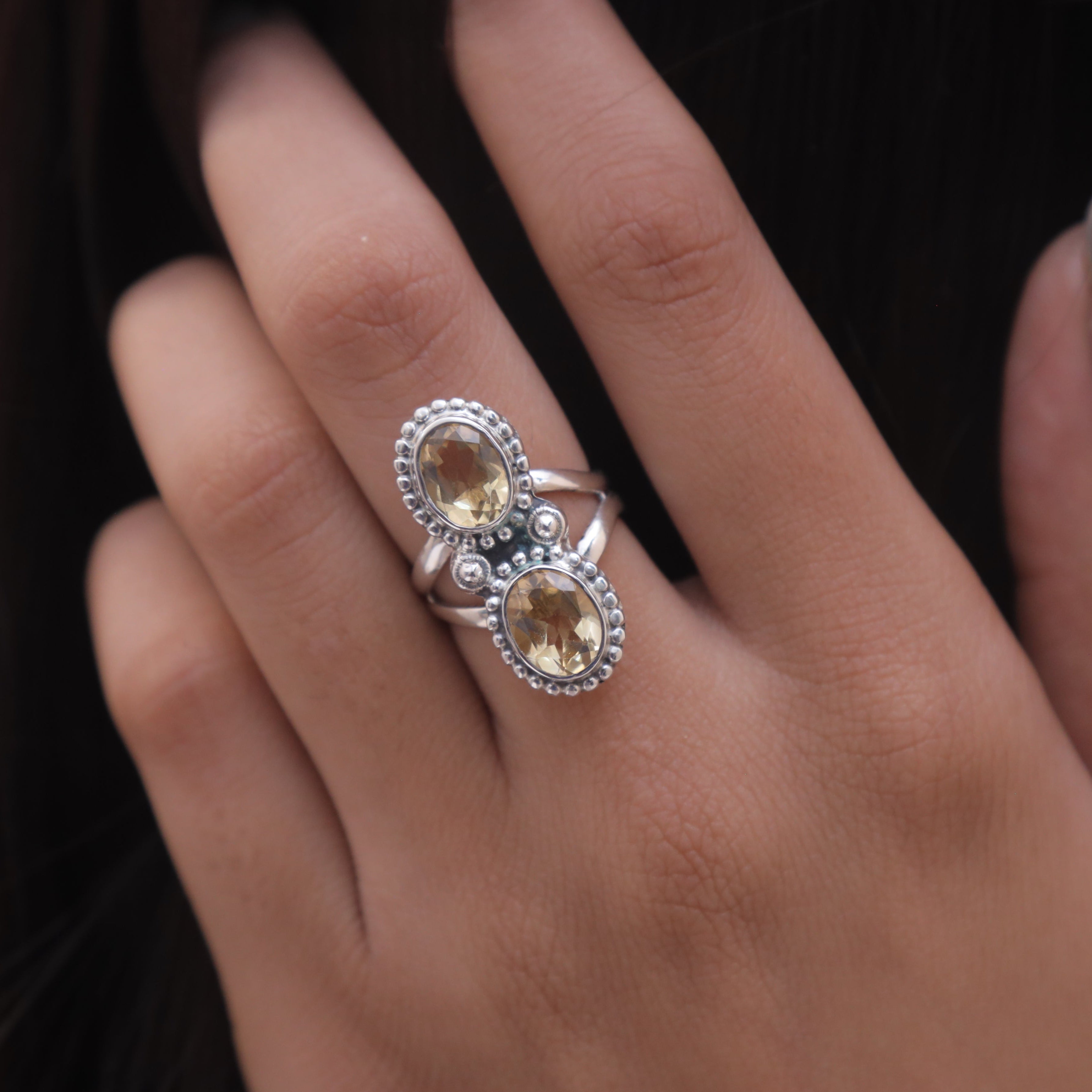 Cut Citrine Sterling Silver Ring