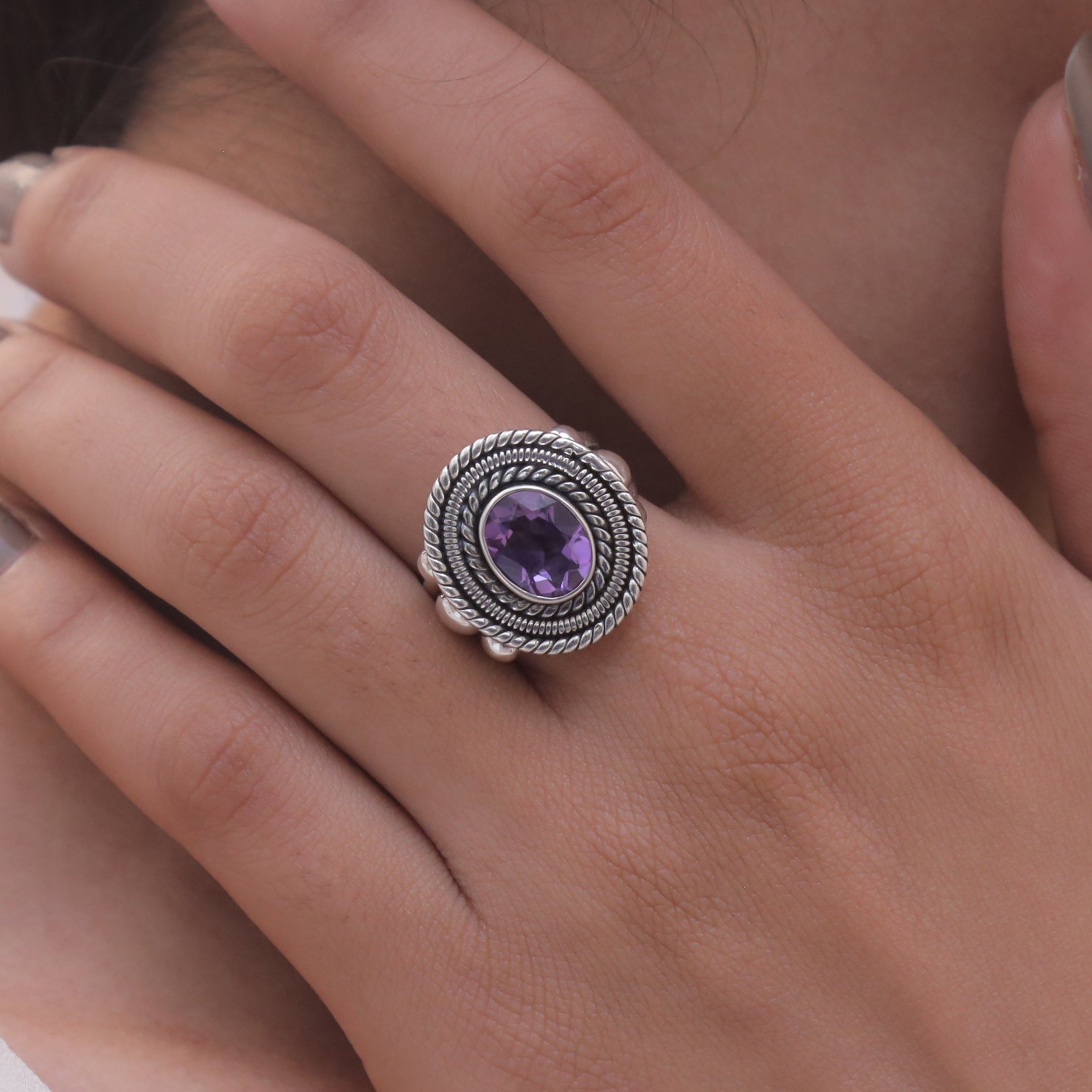 Cut Amethyst Sterling Silver Ring