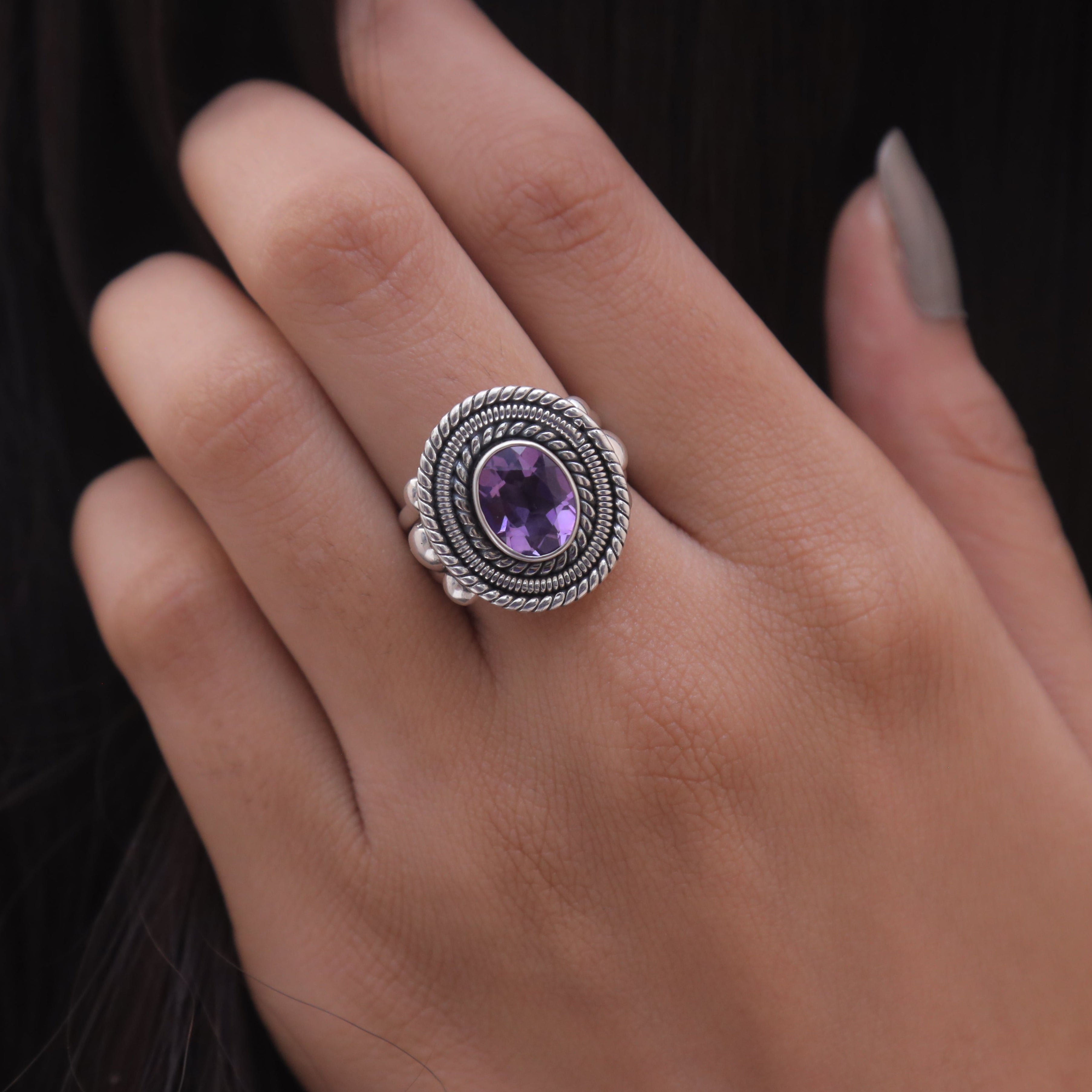 Cut Amethyst Sterling Silver Ring