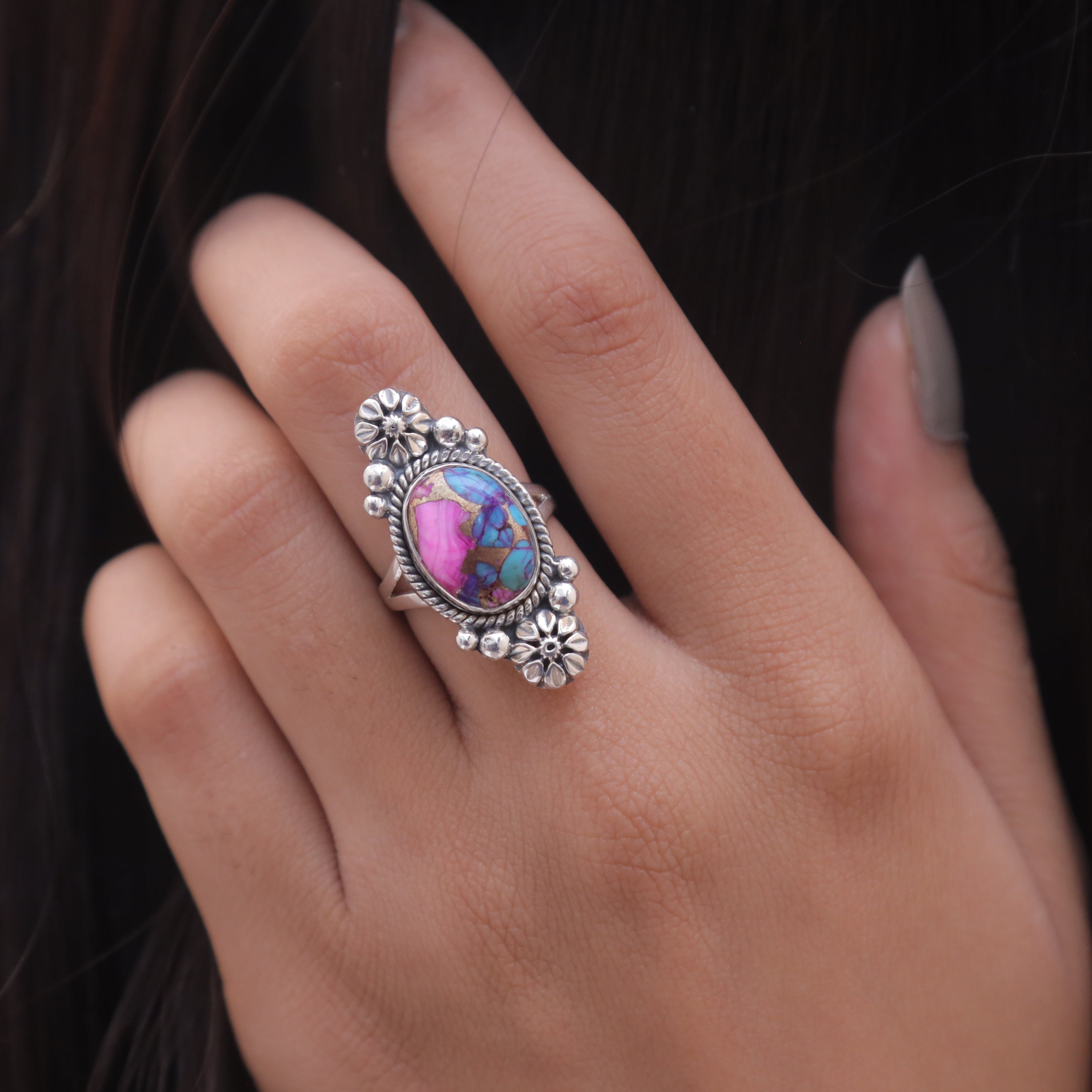 Pink Oyster Turquoise Sterling Silver Ring