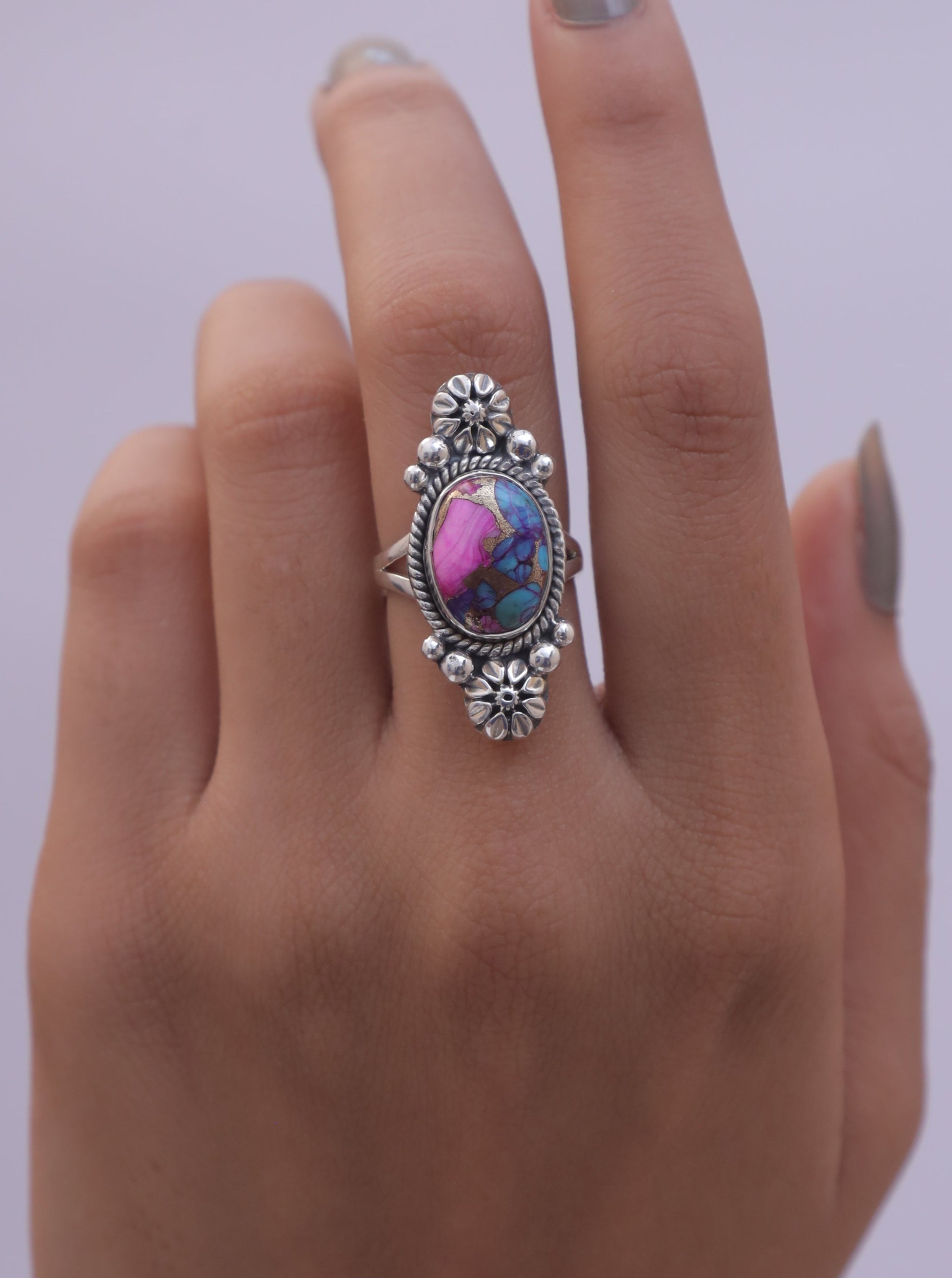 Pink Oyster Turquoise Sterling Silver Ring