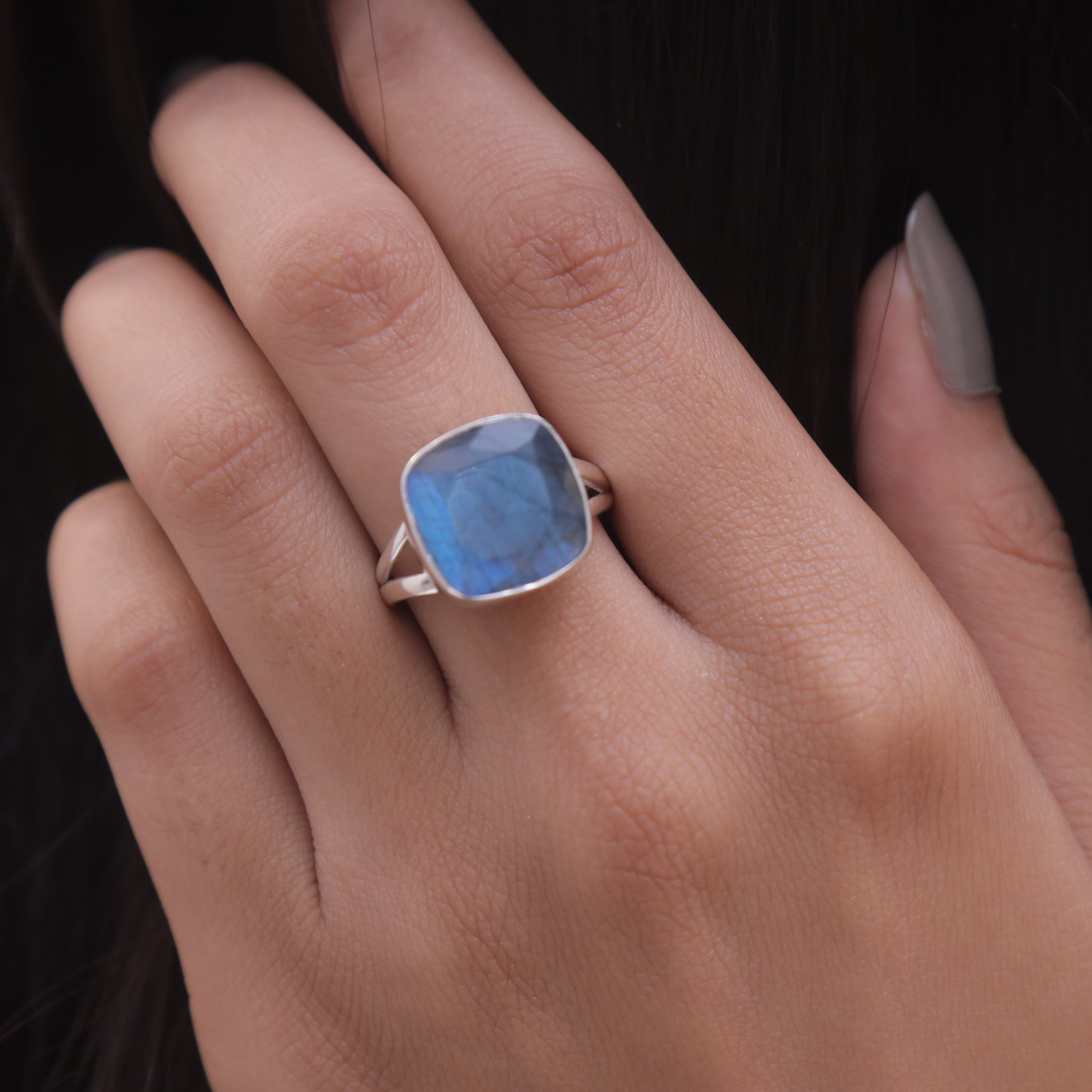 Cut Labradorite Sterling Silver Ring