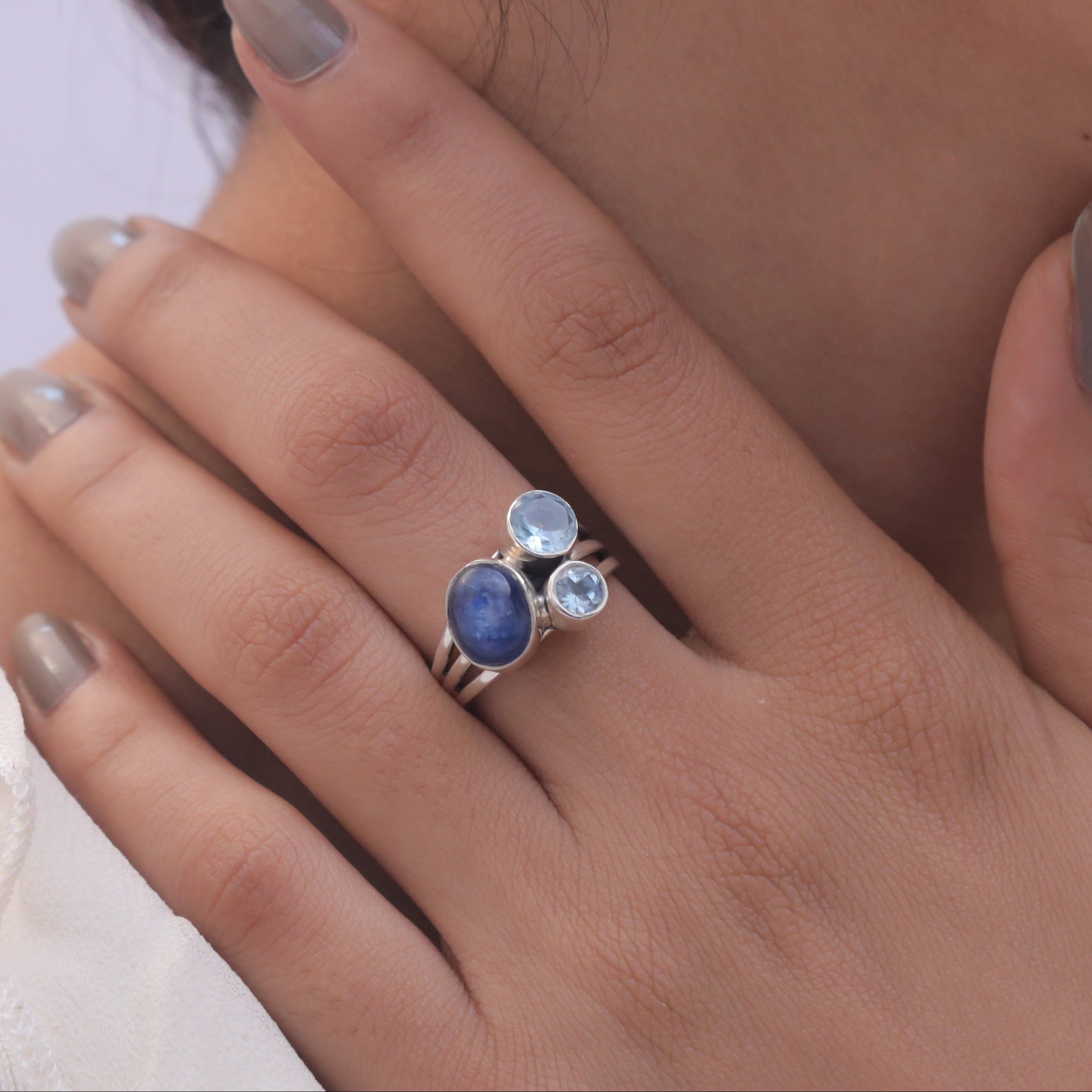 Blue Topaz & Kyanite Sterling Silver Ring