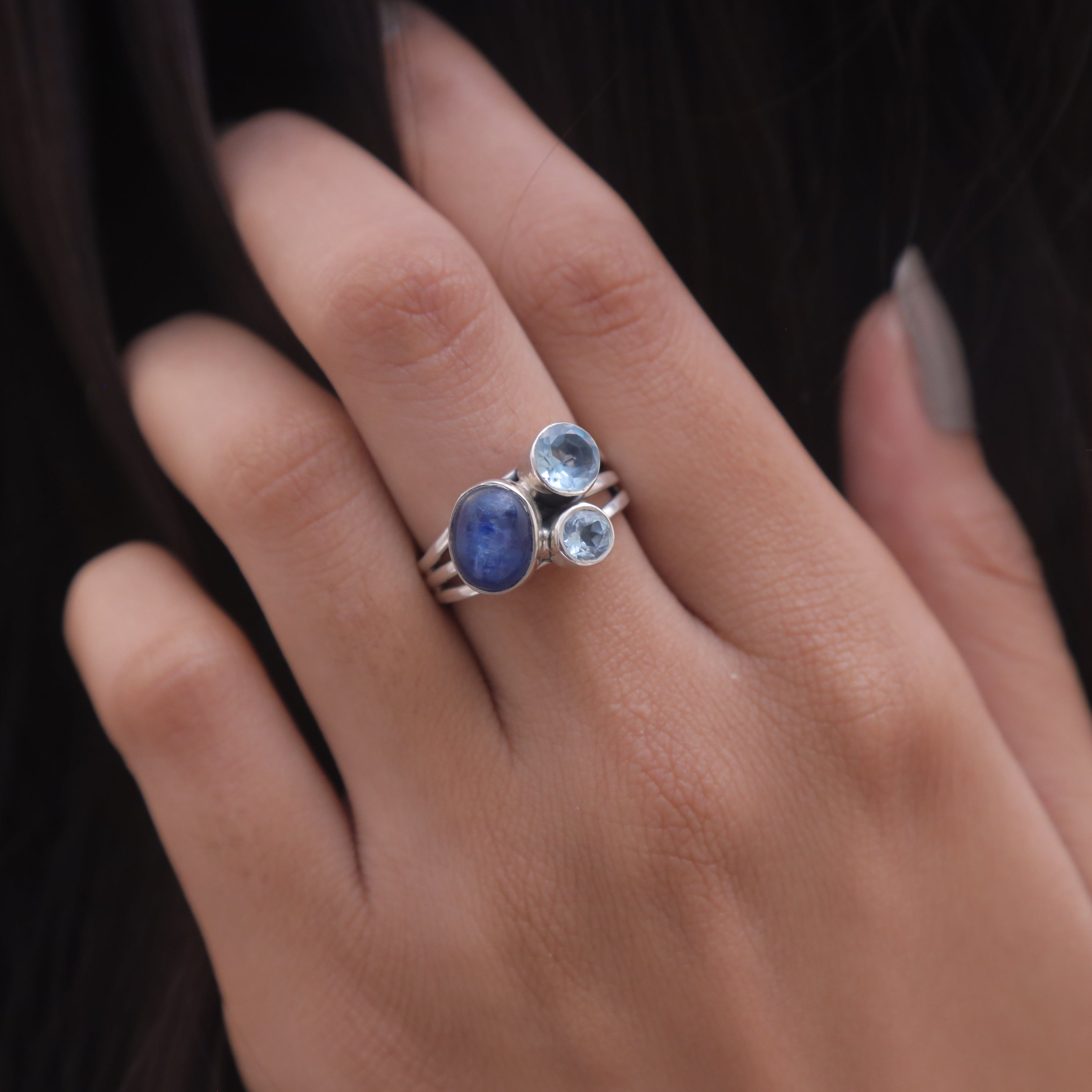 Blue Topaz & Kyanite Sterling Silver Ring