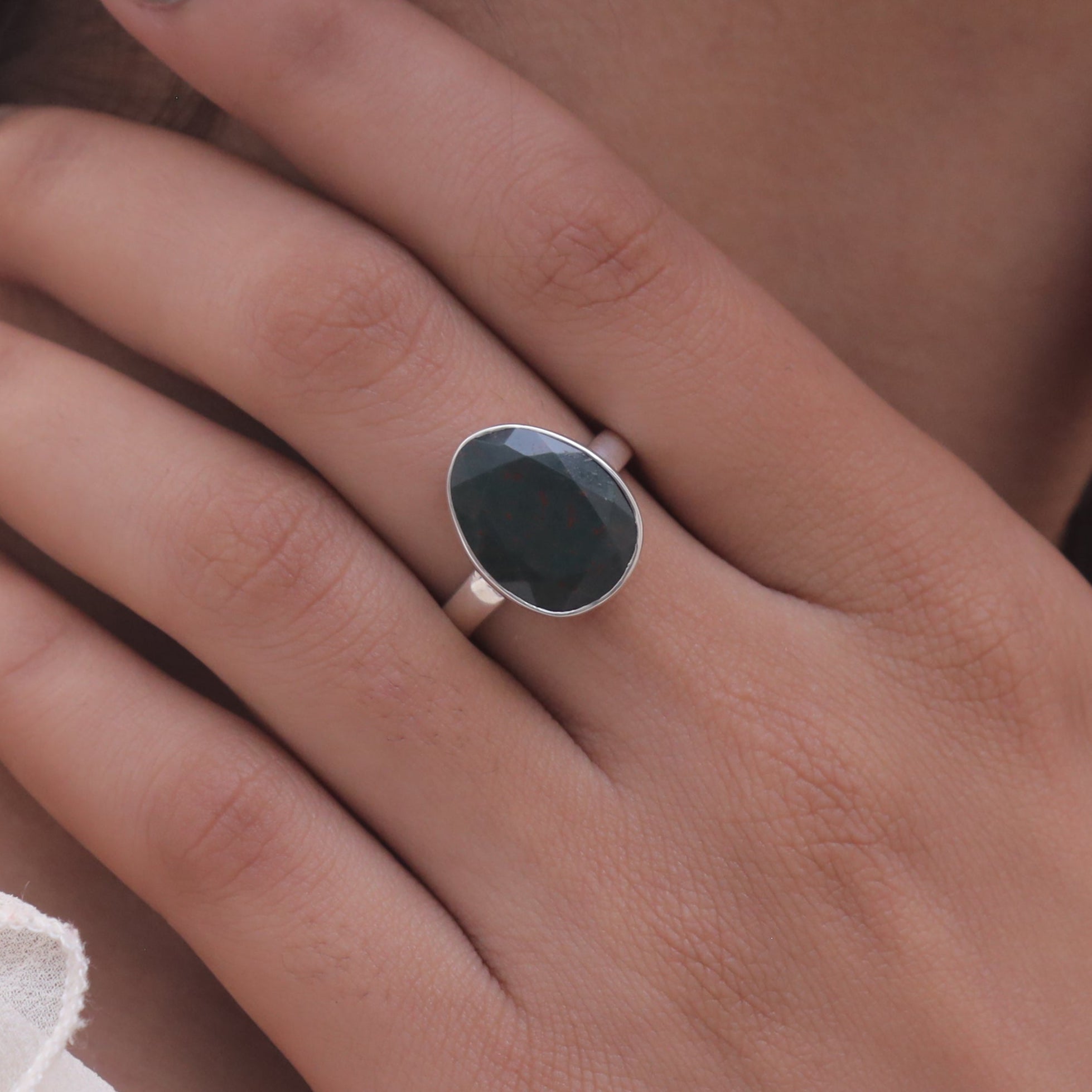 Cut Bloodstone Sterling Silver Ring