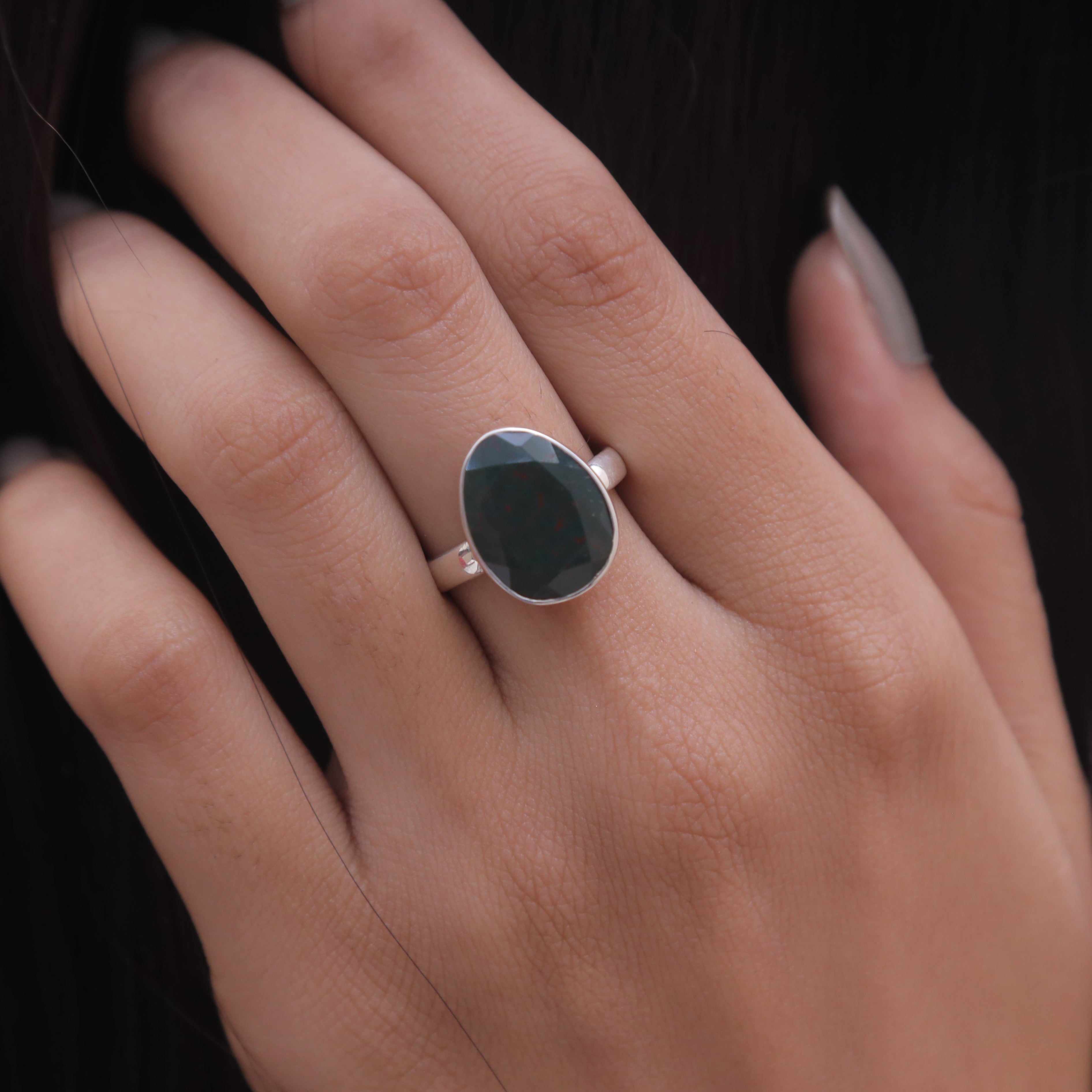 Cut Bloodstone Sterling Silver Ring