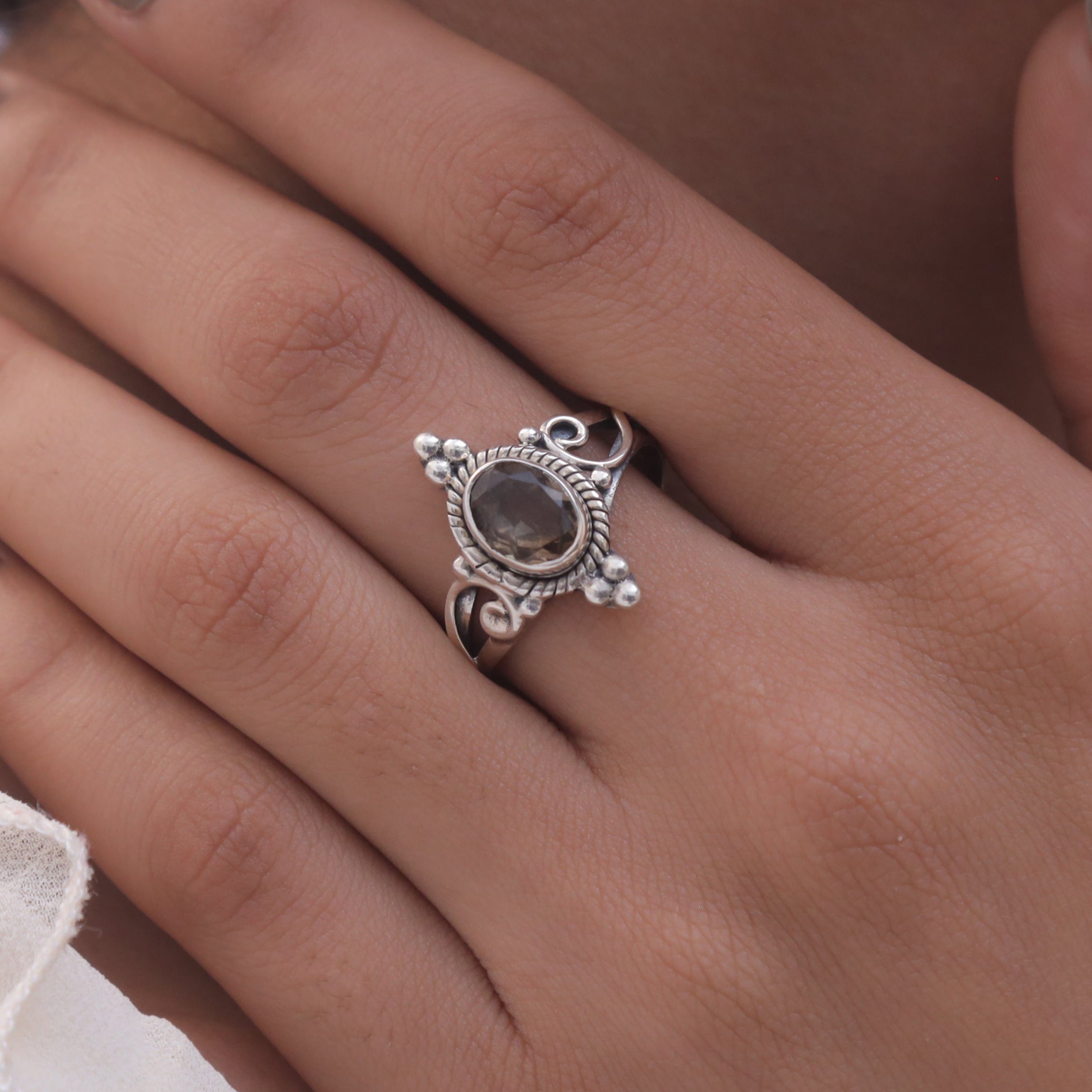 Cut Smoky Topaz Sterling Silver Ring