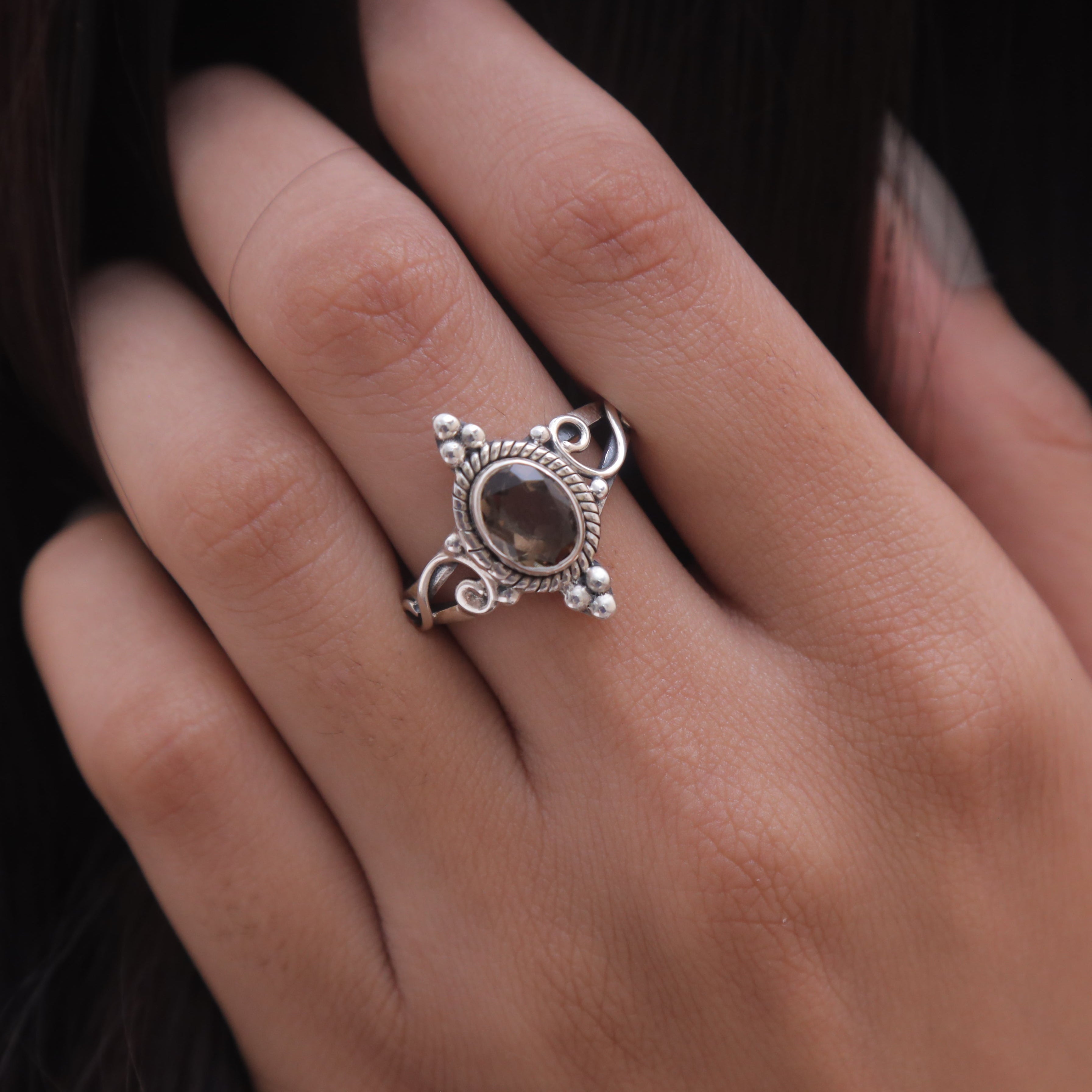 Cut Smoky Topaz Sterling Silver Ring