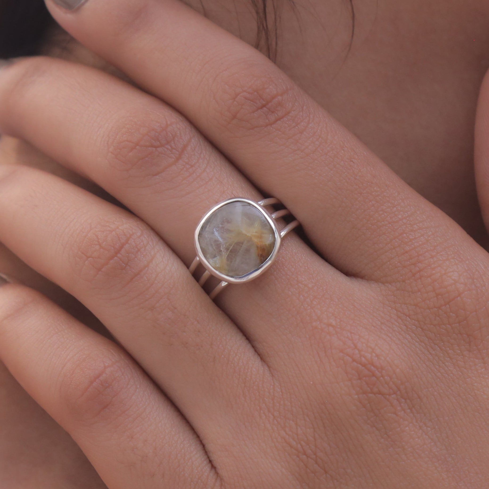 Golden Rutile Sterling Silver Ring