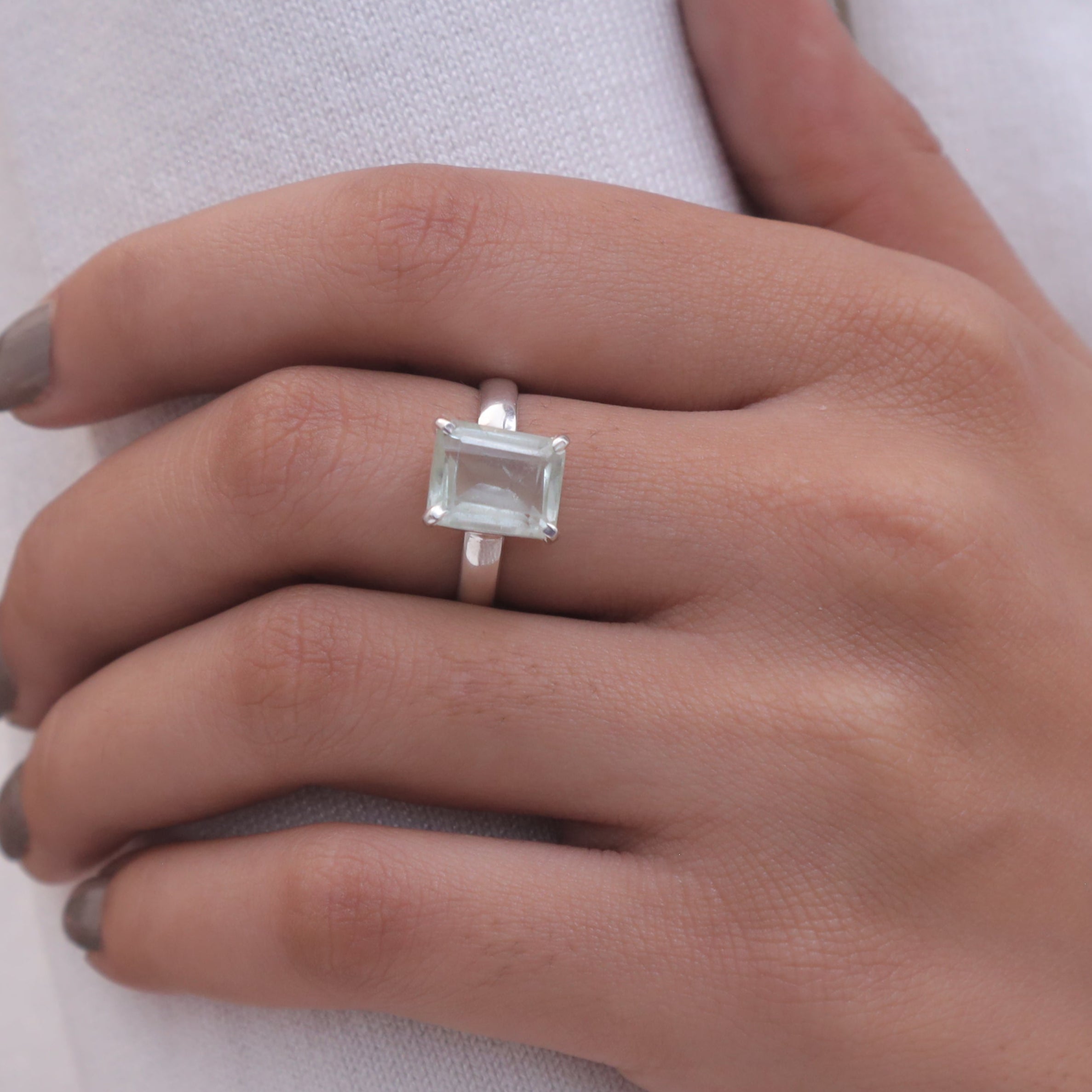 Cut Green Amethyst Sterling Silver Ring