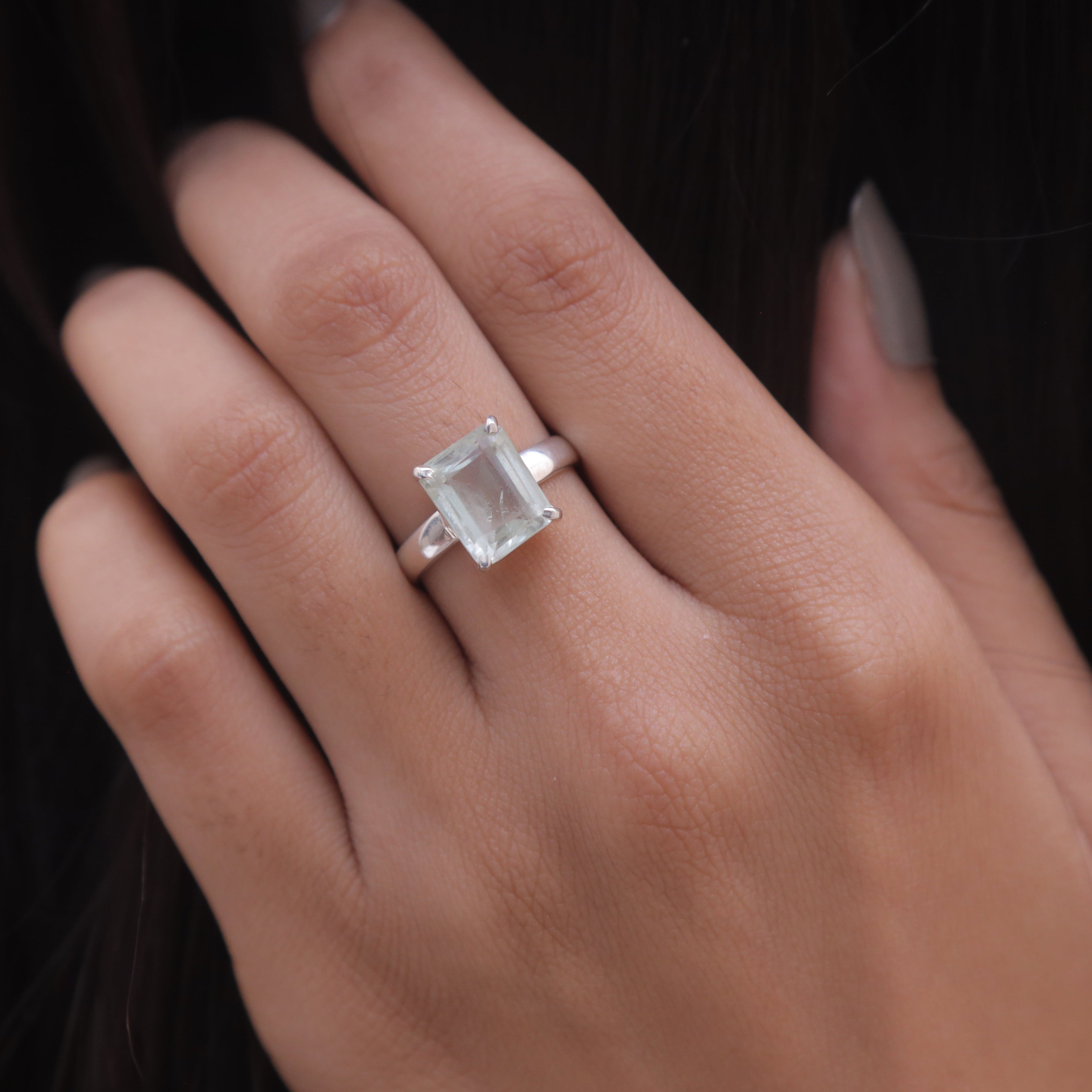 Cut Green Amethyst Sterling Silver Ring