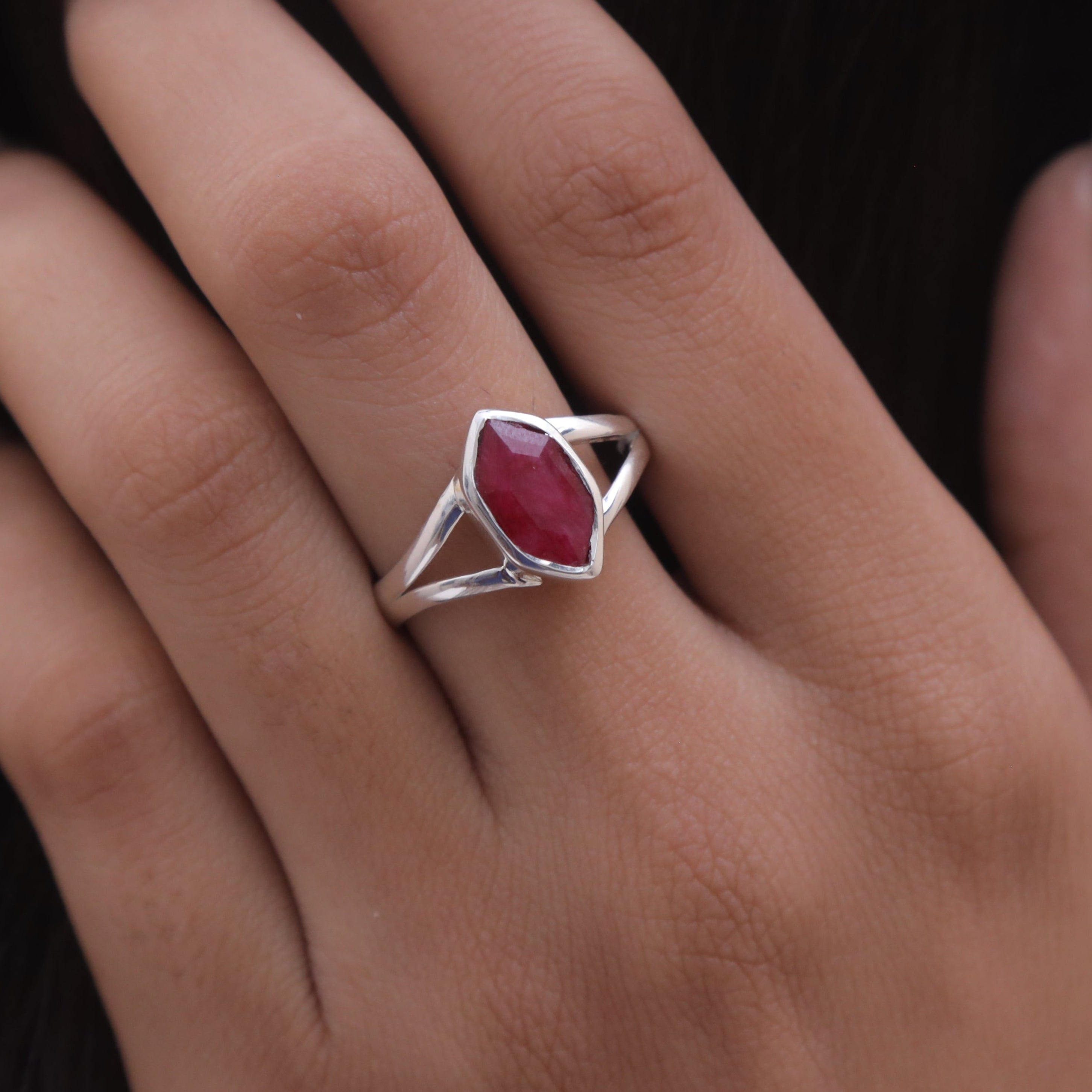 Cut Ruby Sterling Silver Ring