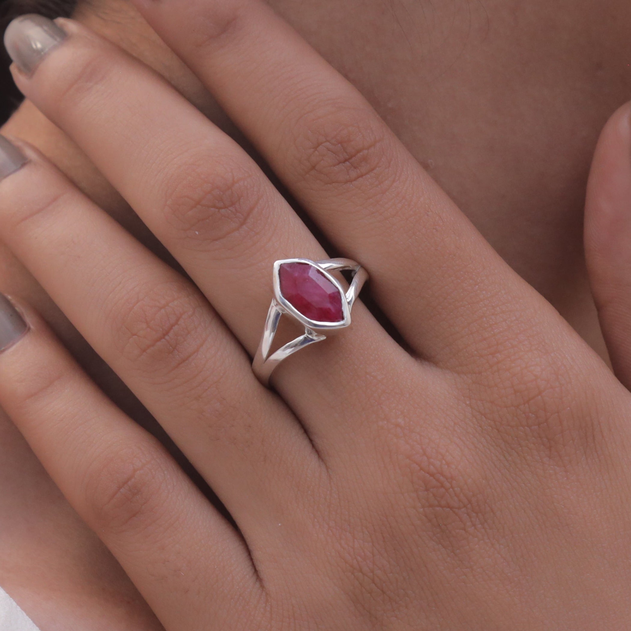 Cut Ruby Sterling Silver Ring