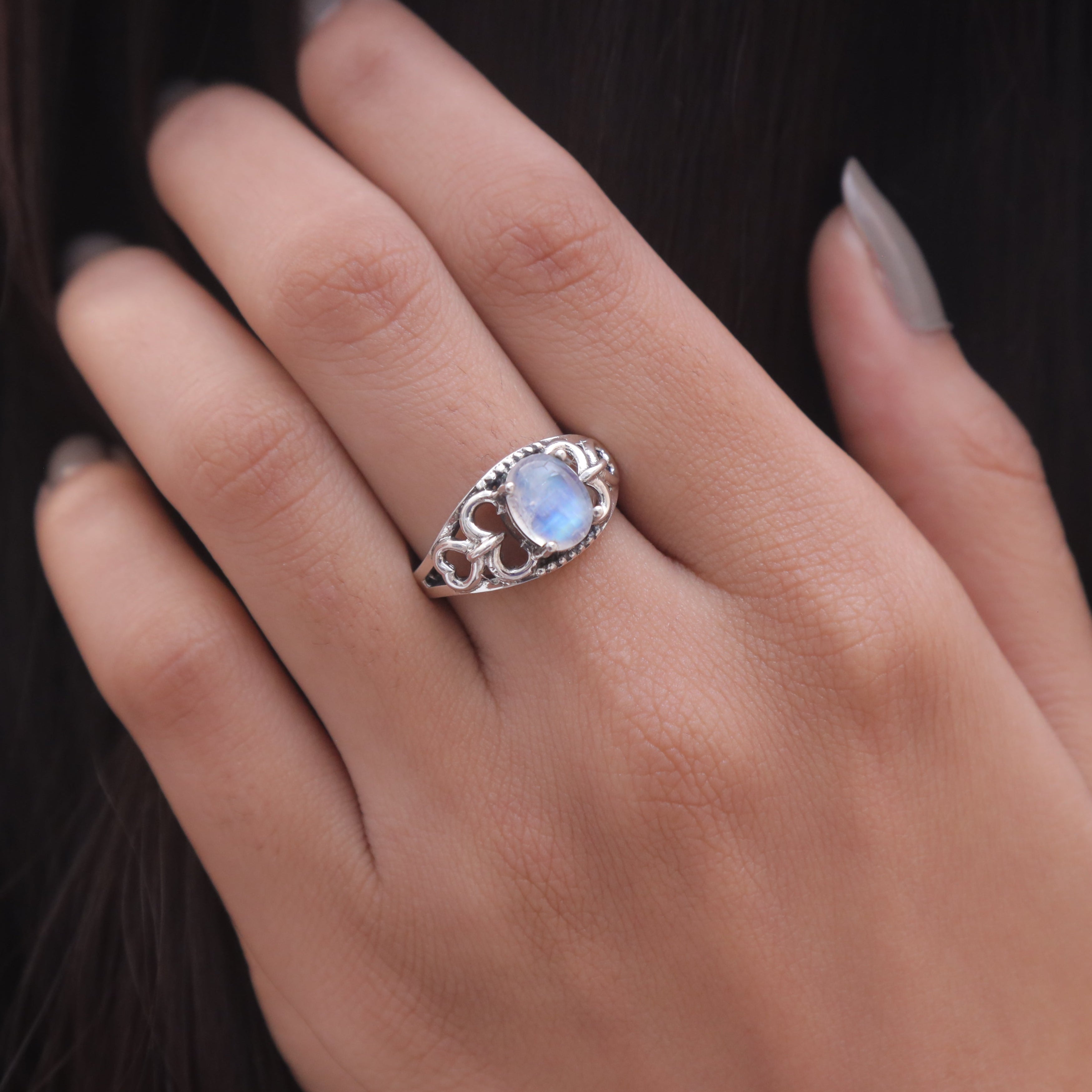 Rainbow Moonstone Sterling Silver Ring