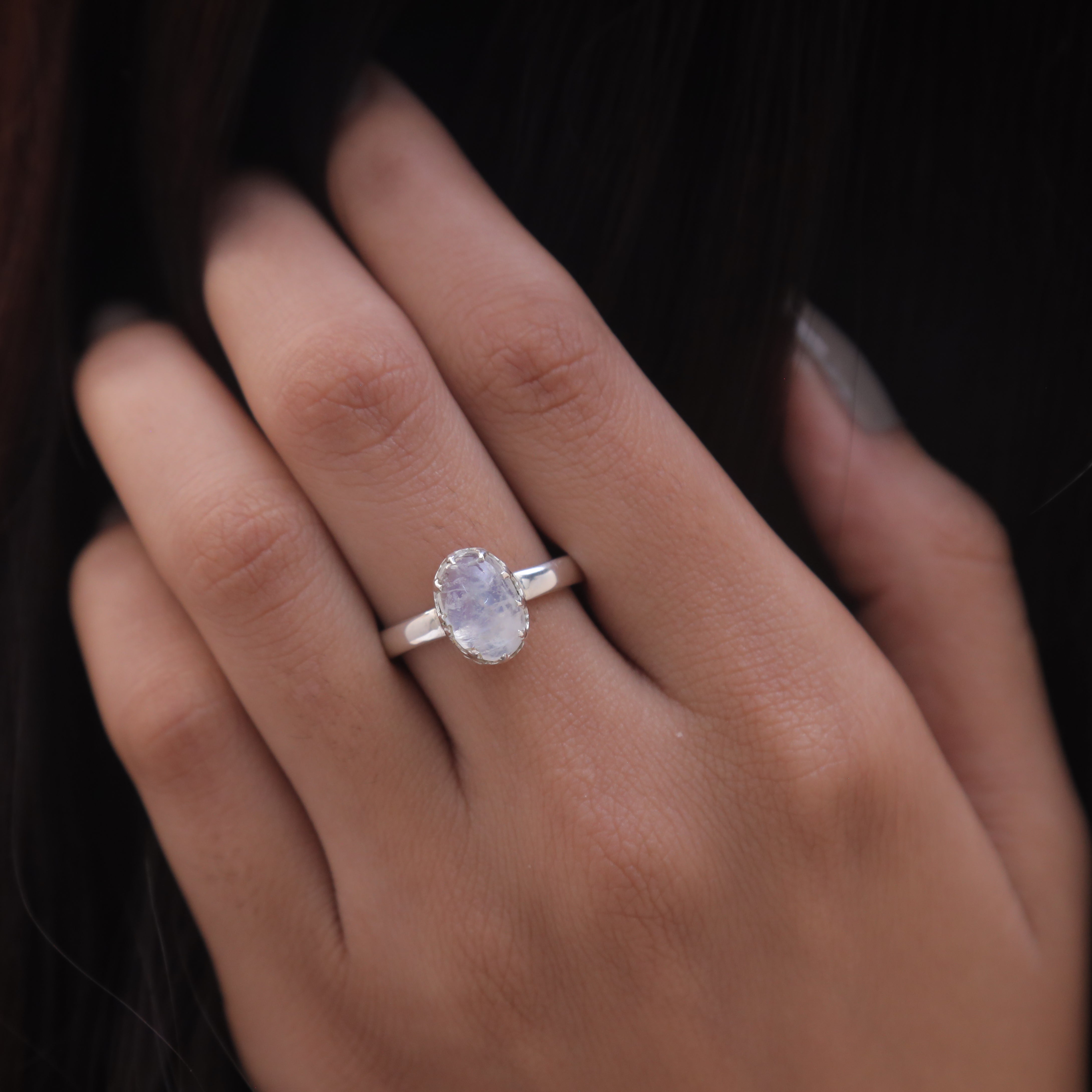 Rainbow Moonstone Sterling Silver Ring