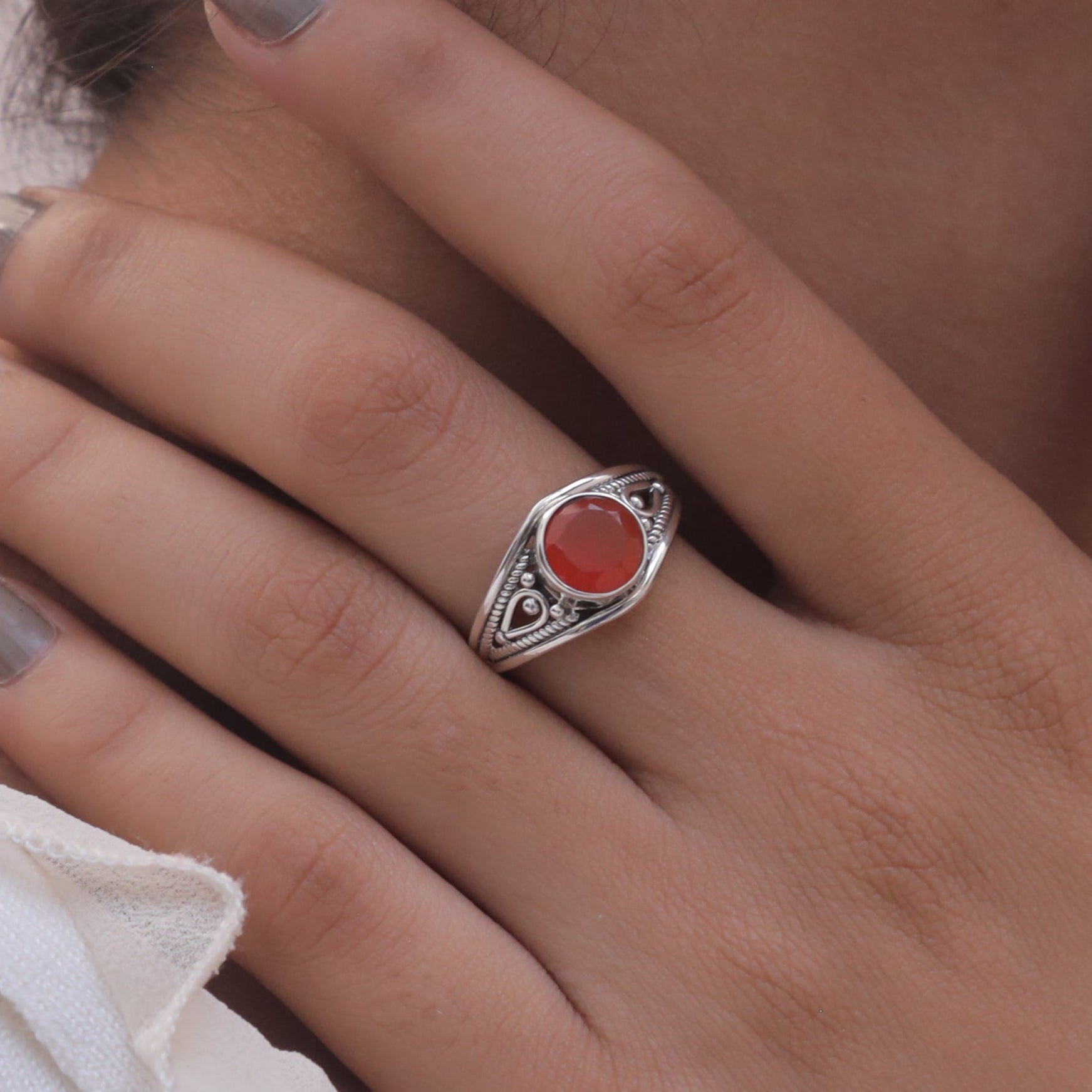Cut Carnelian Sterling Silver Ring