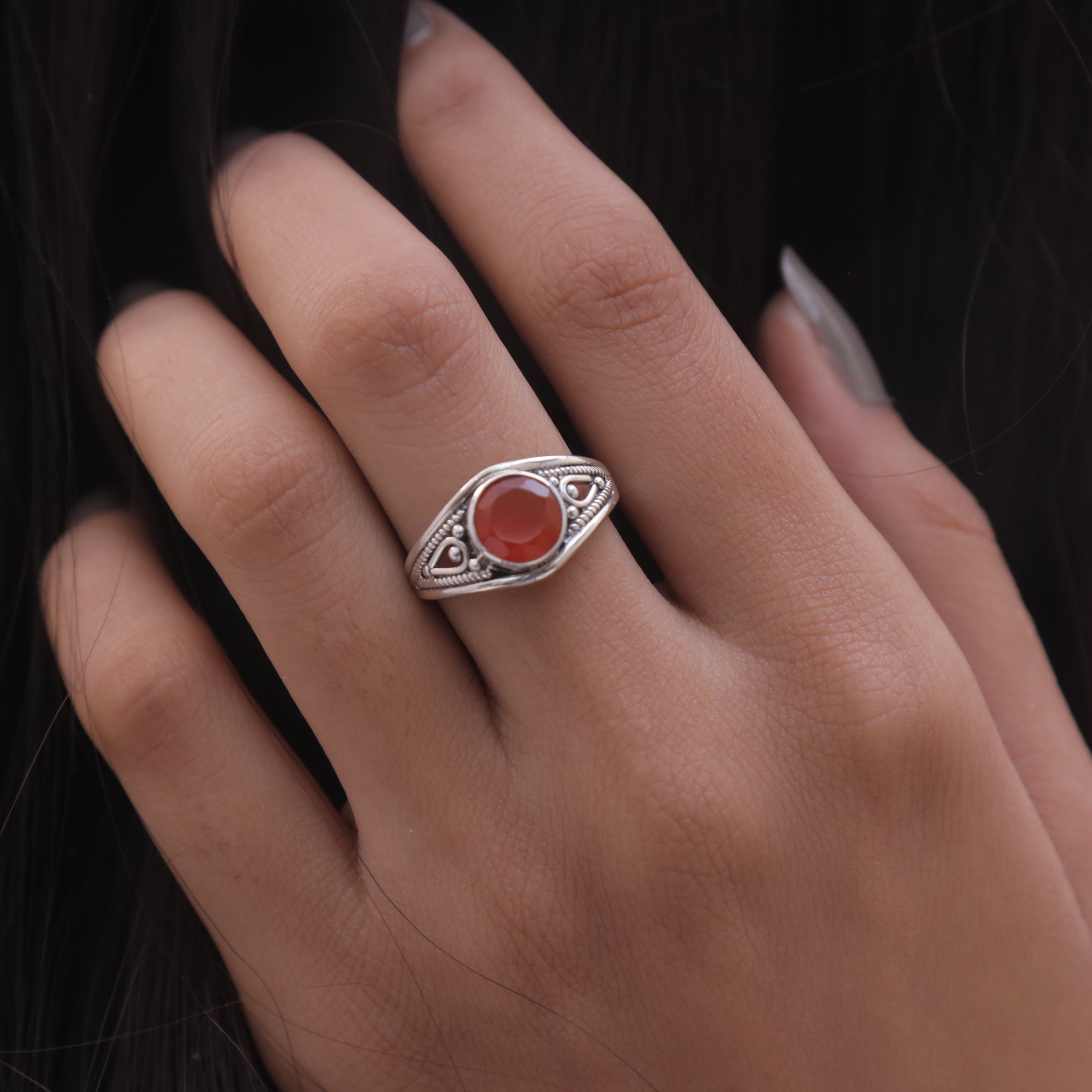 Cut Carnelian Sterling Silver Ring