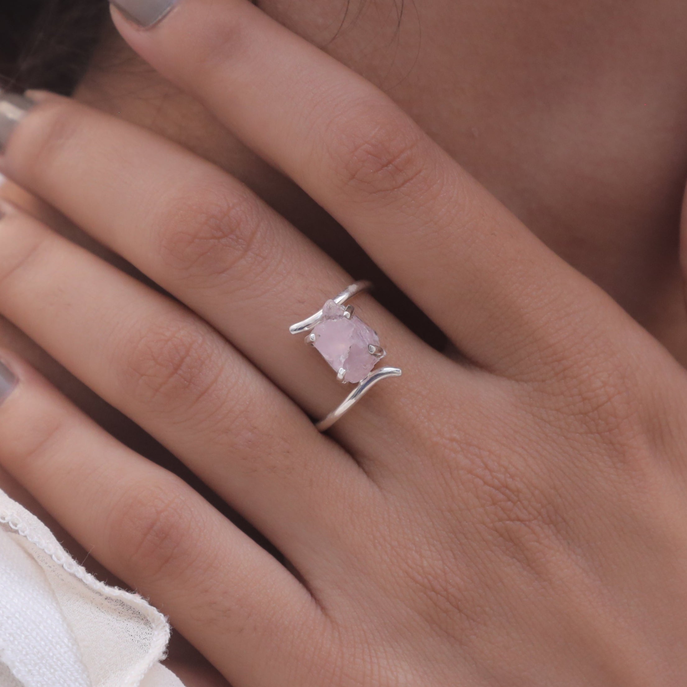 Raw Rose Quartz Sterling Silver Ring