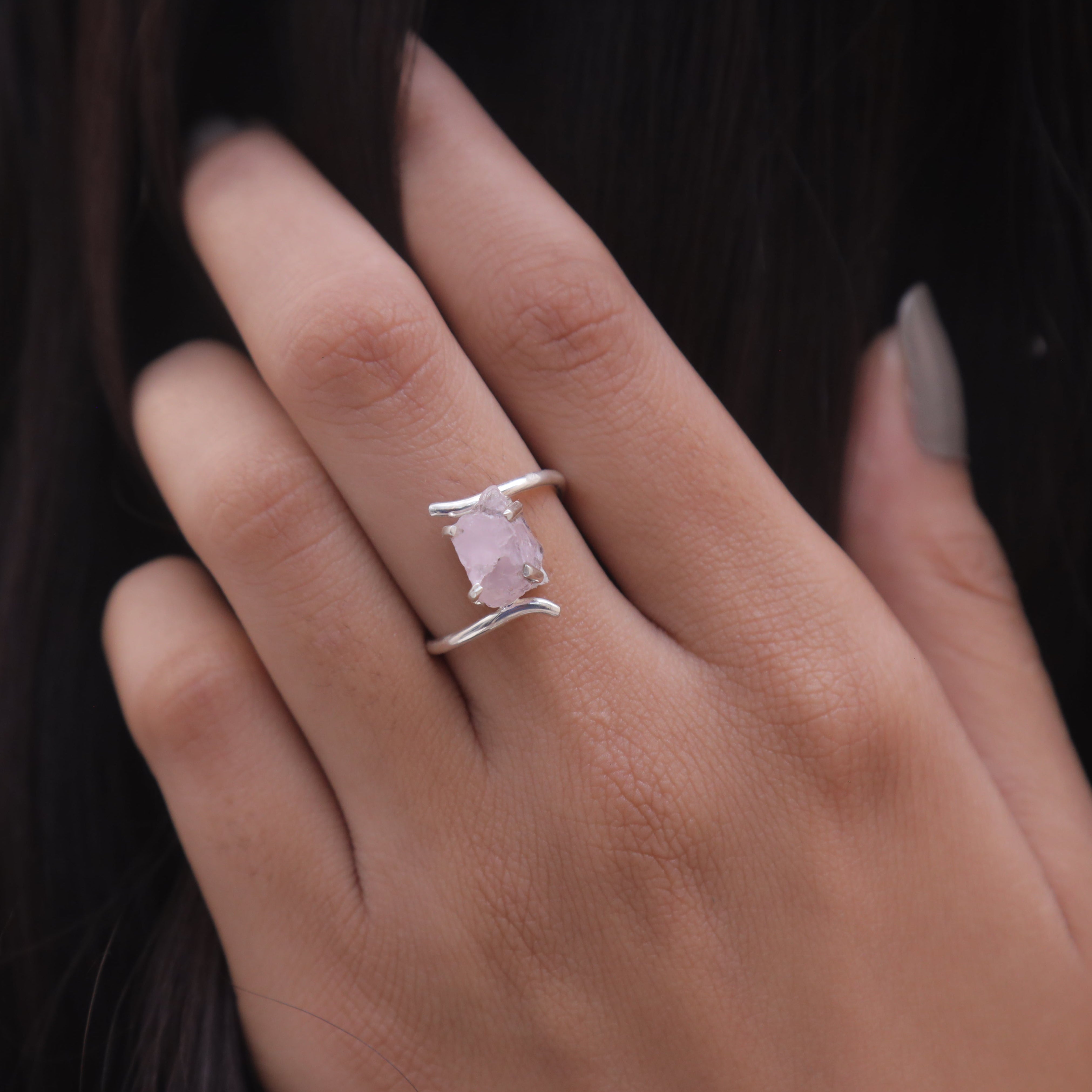 Raw Rose Quartz Sterling Silver Ring
