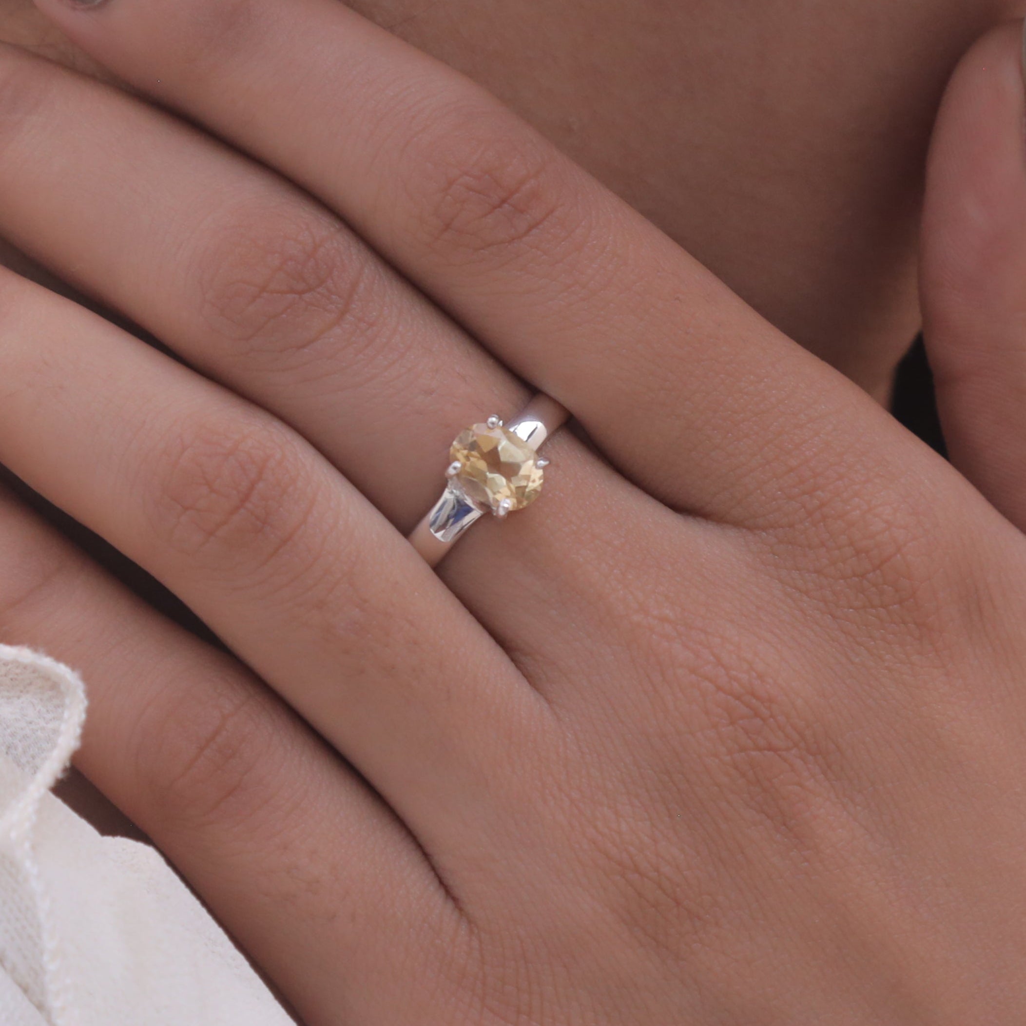 Cut Citrine Sterling Silver Ring