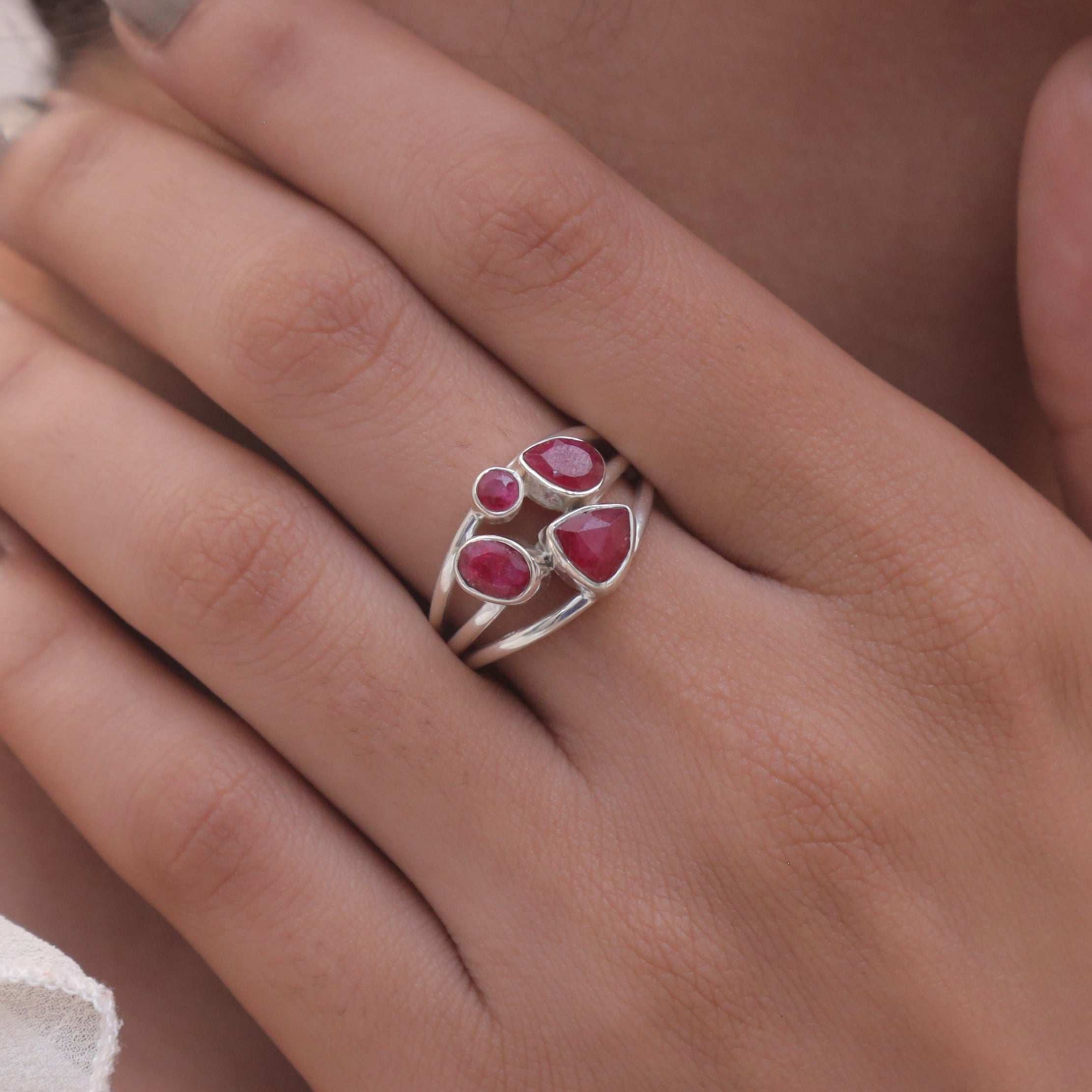 Cut Ruby Sterling Silver Ring