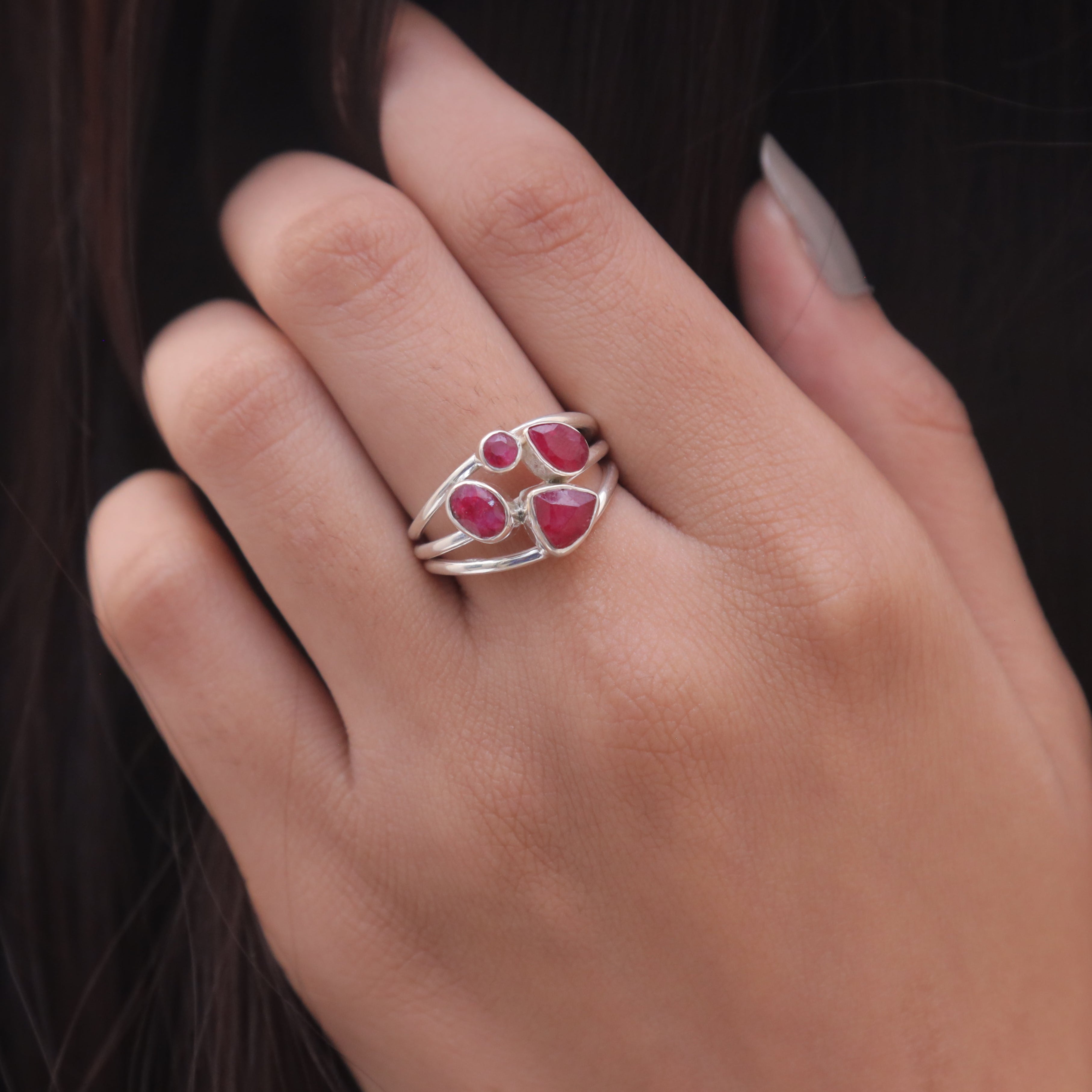 Cut Ruby Sterling Silver Ring