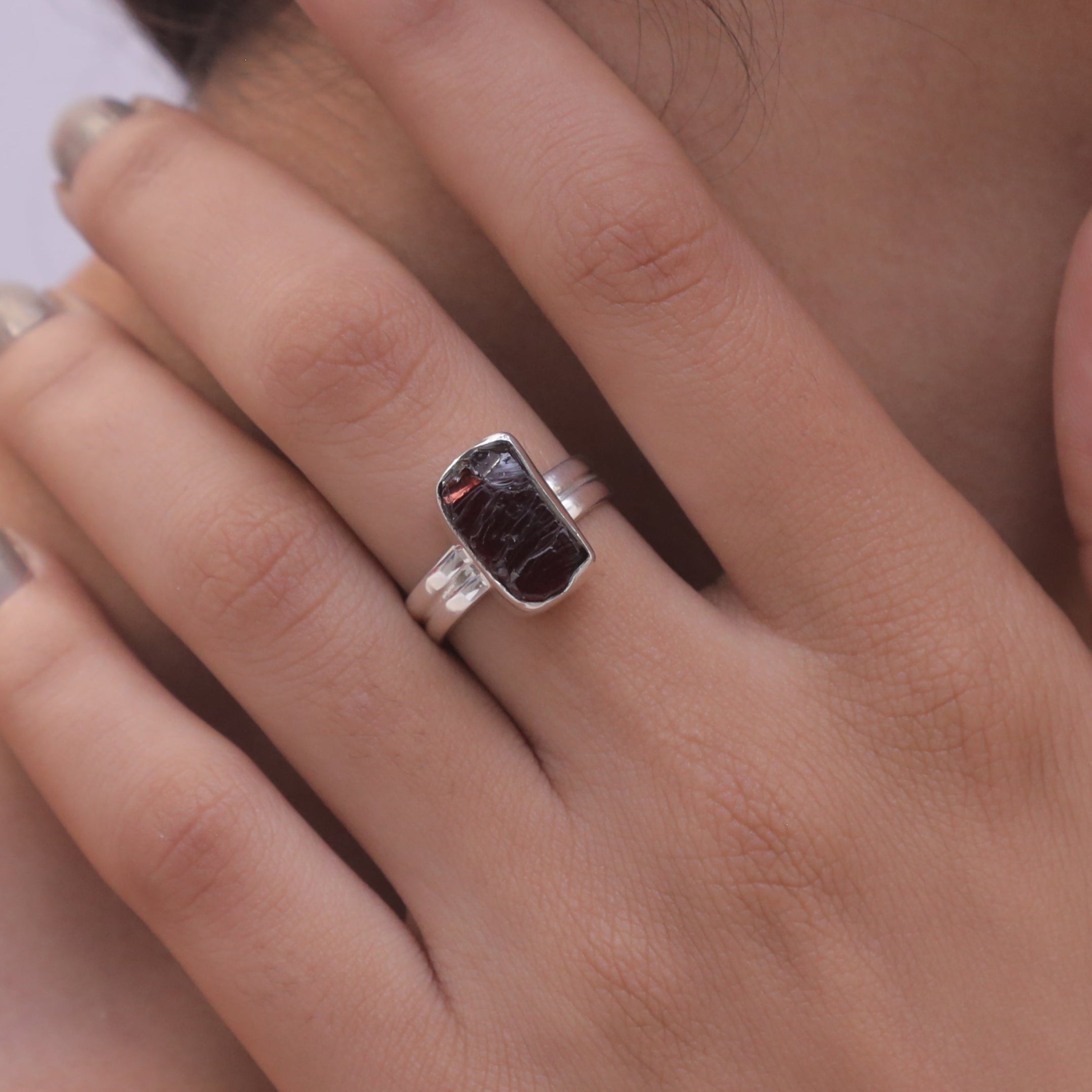 Raw Garnet Sterling Silver Ring
